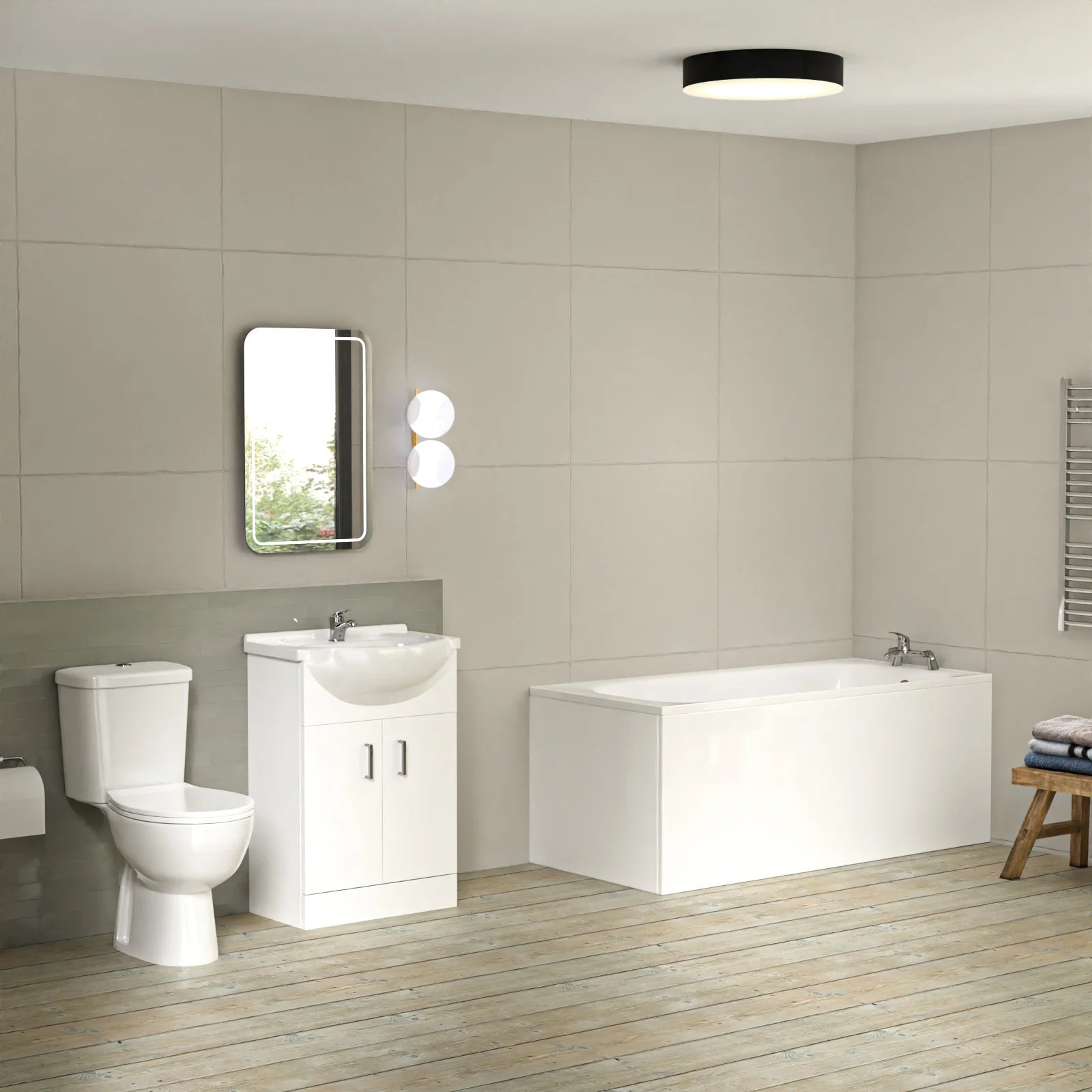 Bathroom Suite 1600mm Round Bathtub with 550mm Freestanding Vanity & Toilet