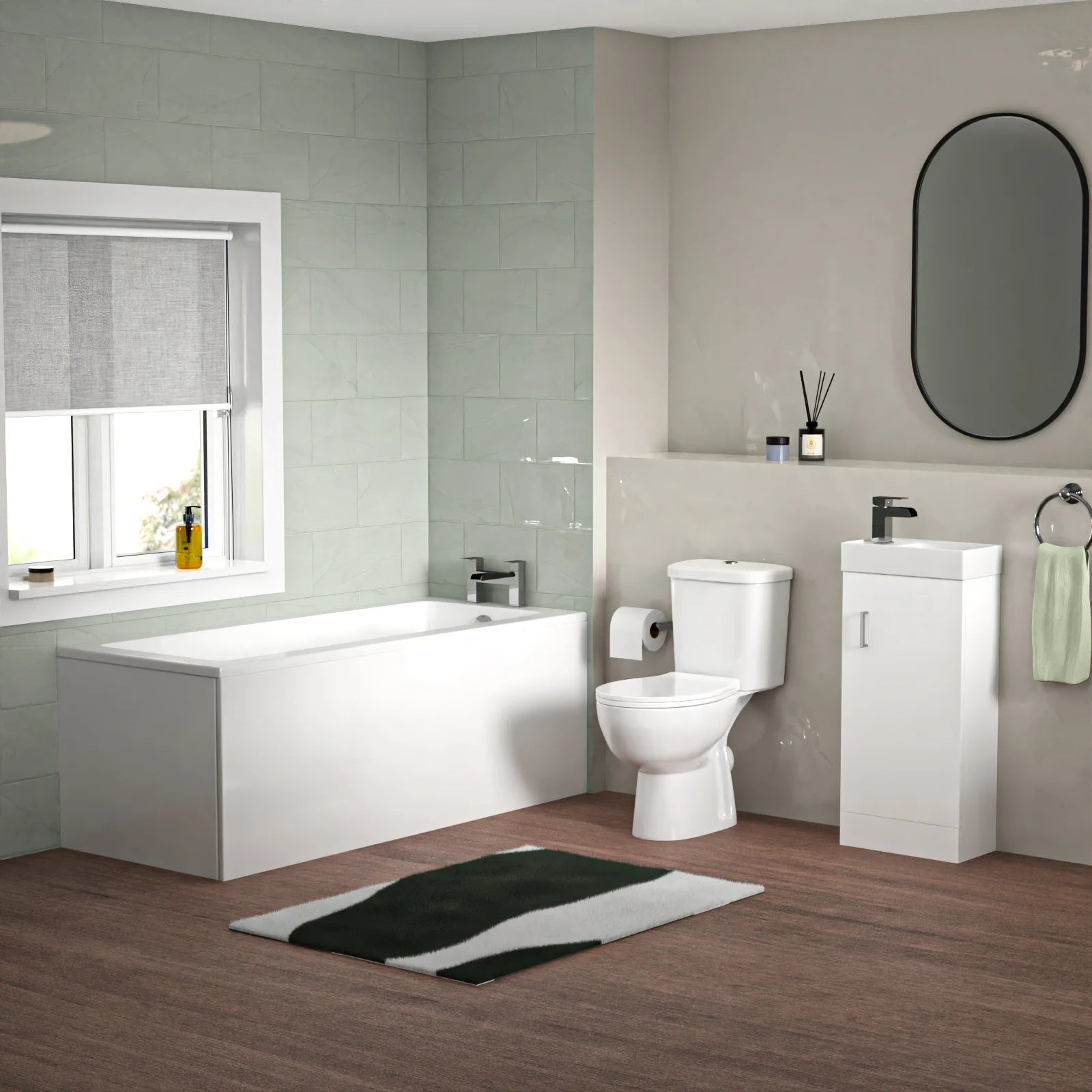 Bathroom Suite 1600mm Square Bathtub with 400mm Freestanding Vanity & Toilet