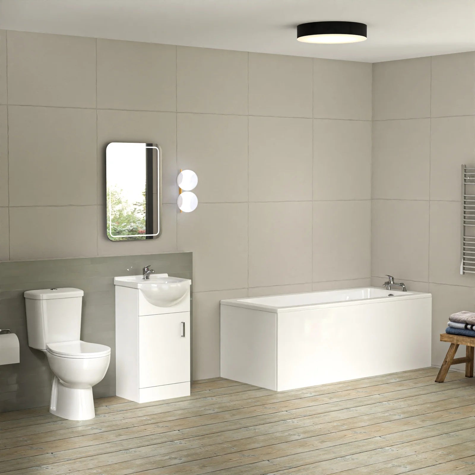 Bathroom Suite 1600mm Square Bathtub With 450mm Freestanding Vanity and Toilet