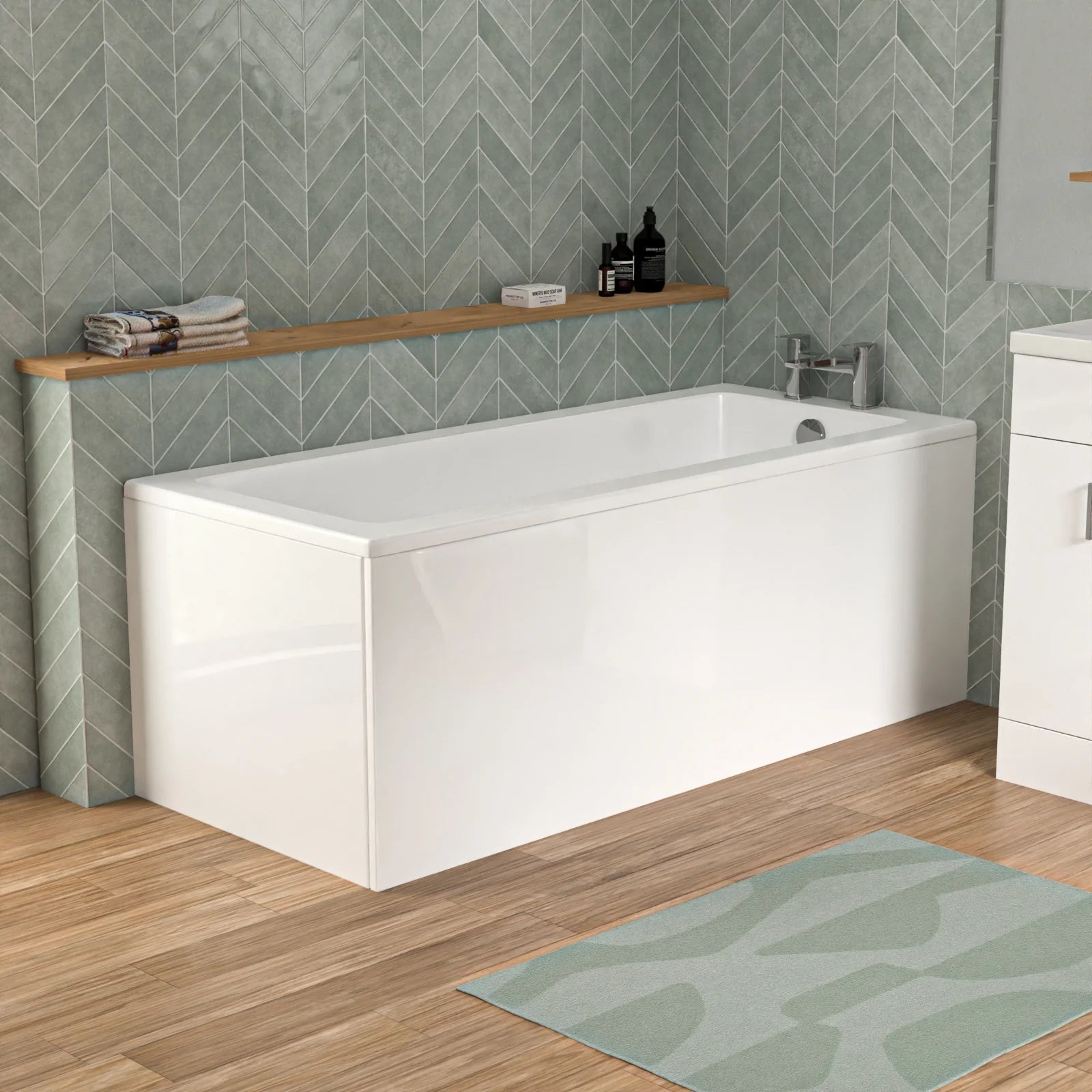 Bathroom Suite 1600mm Square Bathtub with 500mm Freestanding Vanity & Toilet