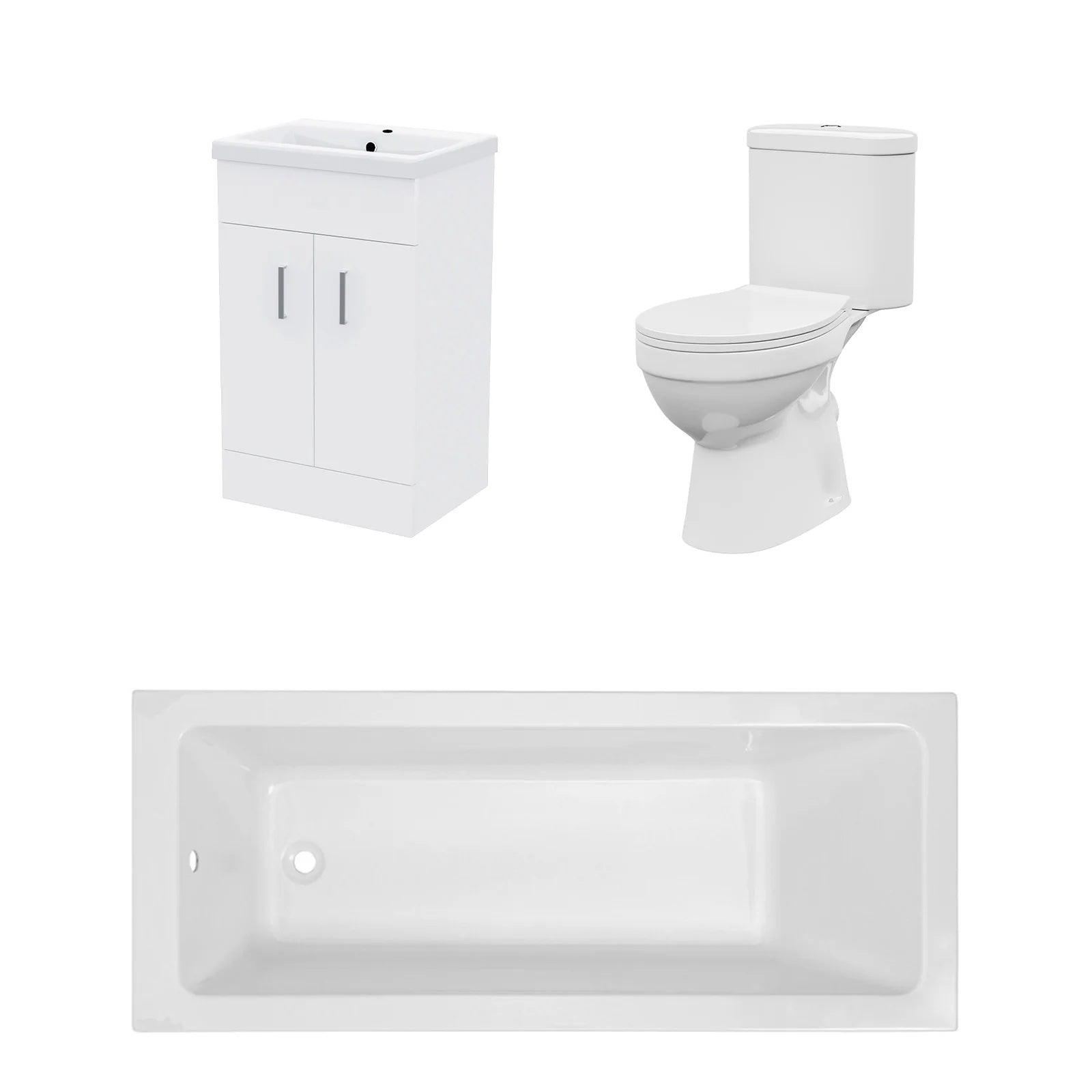Bathroom Suite 1600mm Square Bathtub with 500mm Freestanding Vanity & Toilet