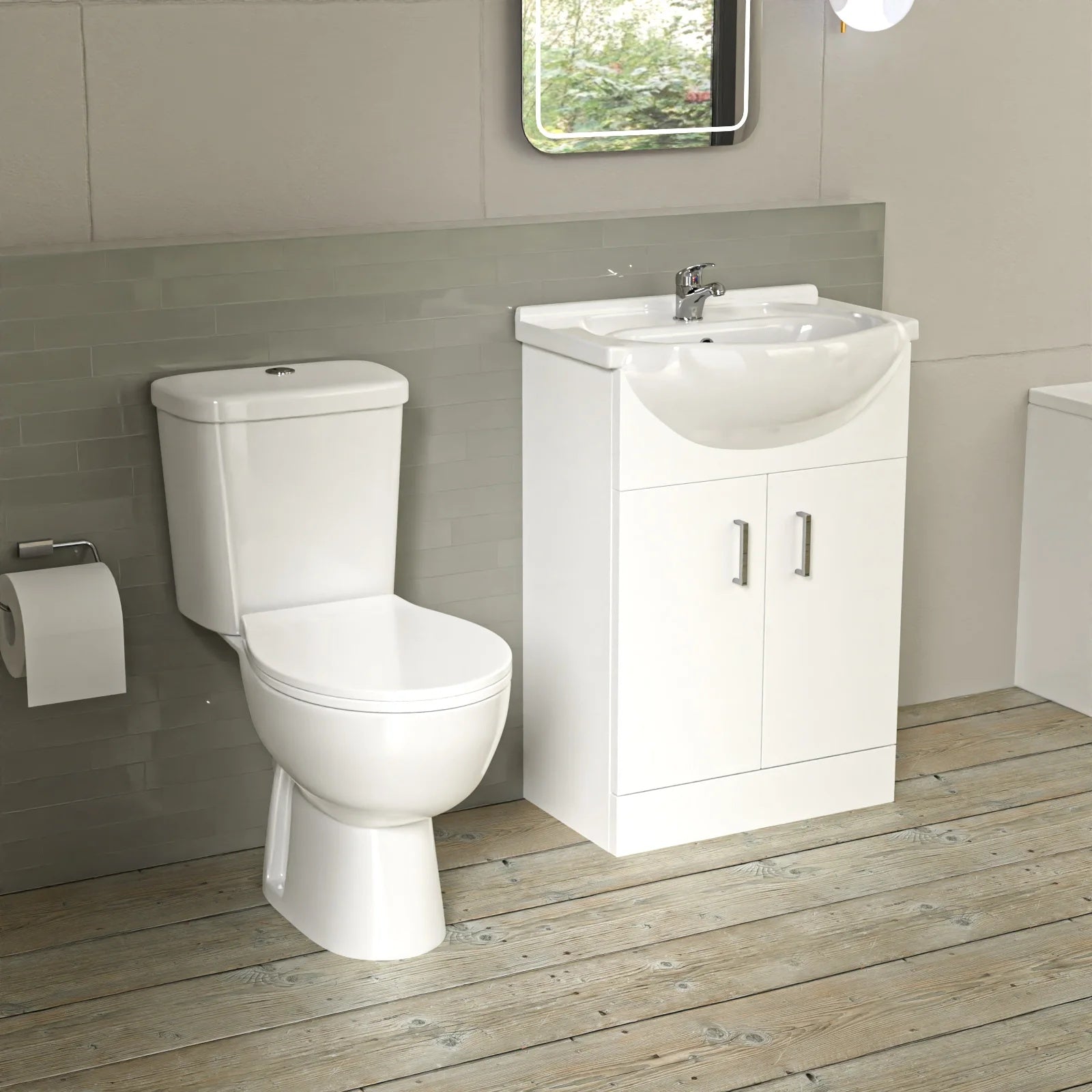 Bathroom Suite 1600mm Square Bathtub with 550mm Freestanding Vanity & Toilet