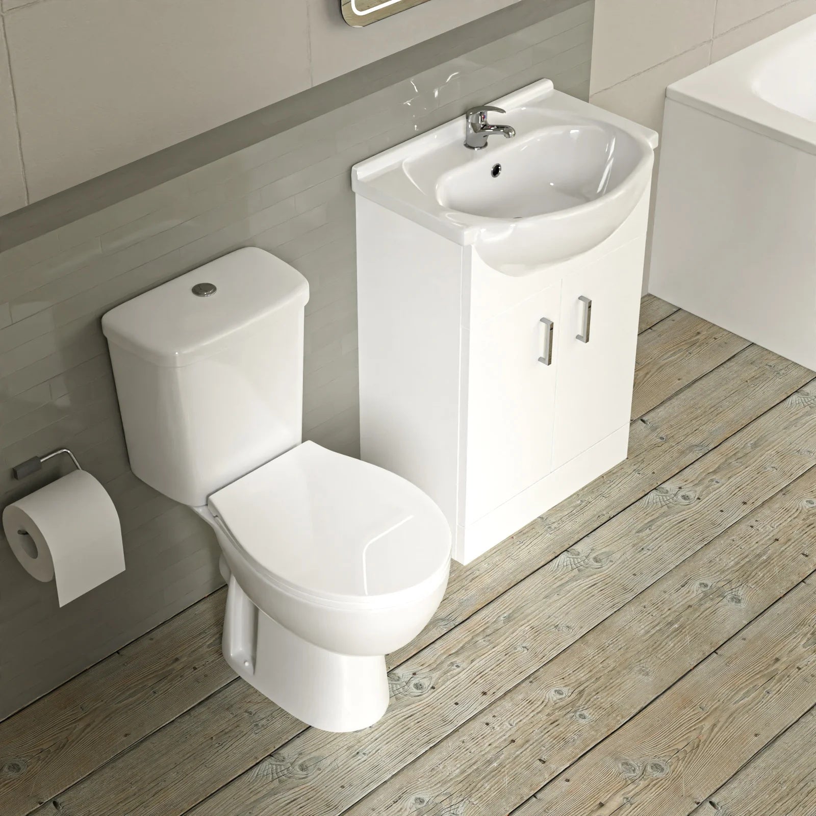Bathroom Suite 1600mm Square Bathtub with 550mm Freestanding Vanity & Toilet
