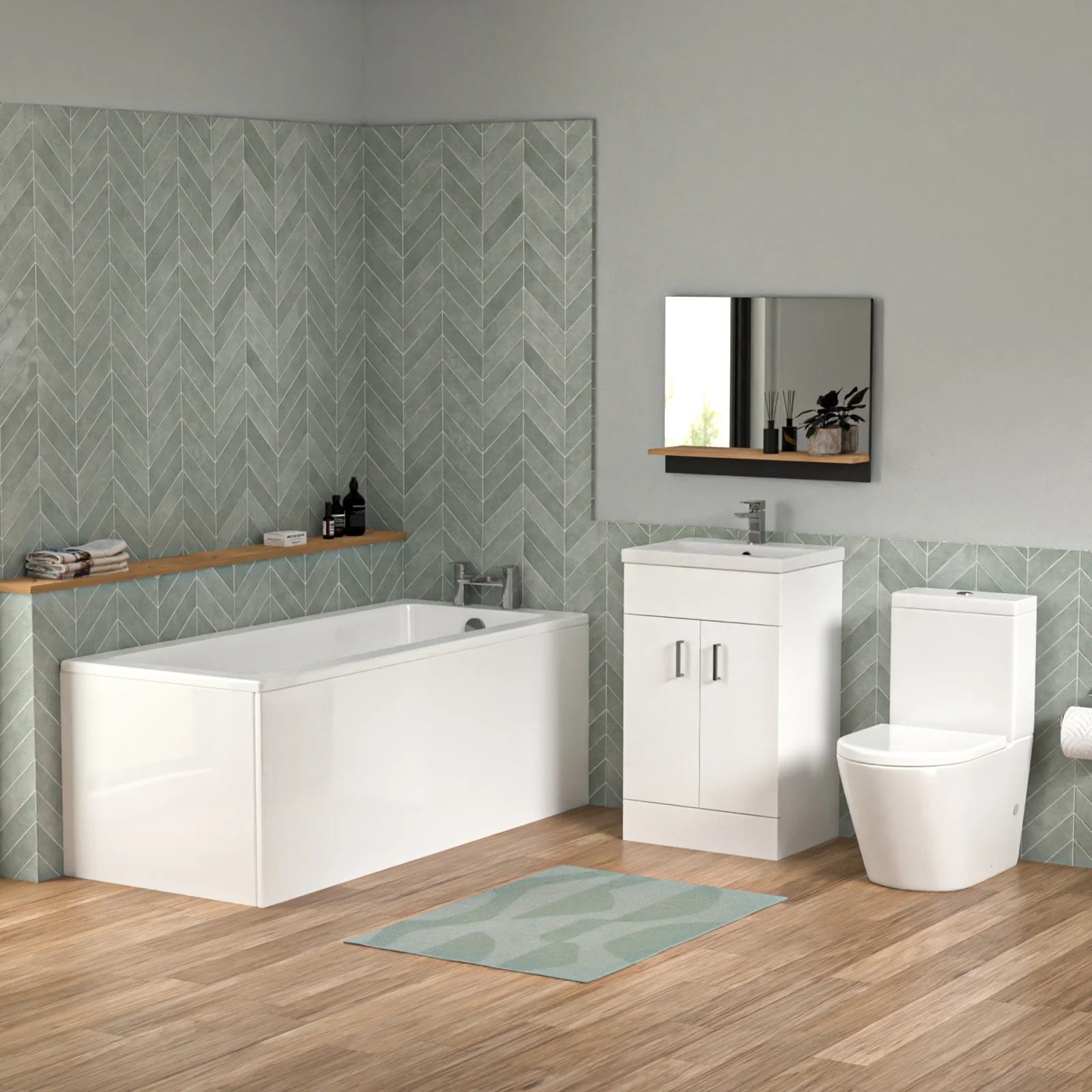 Bathroom Suite 1600mm Square Bathtub With Freestanding Vanity & Close Coupled Toilet