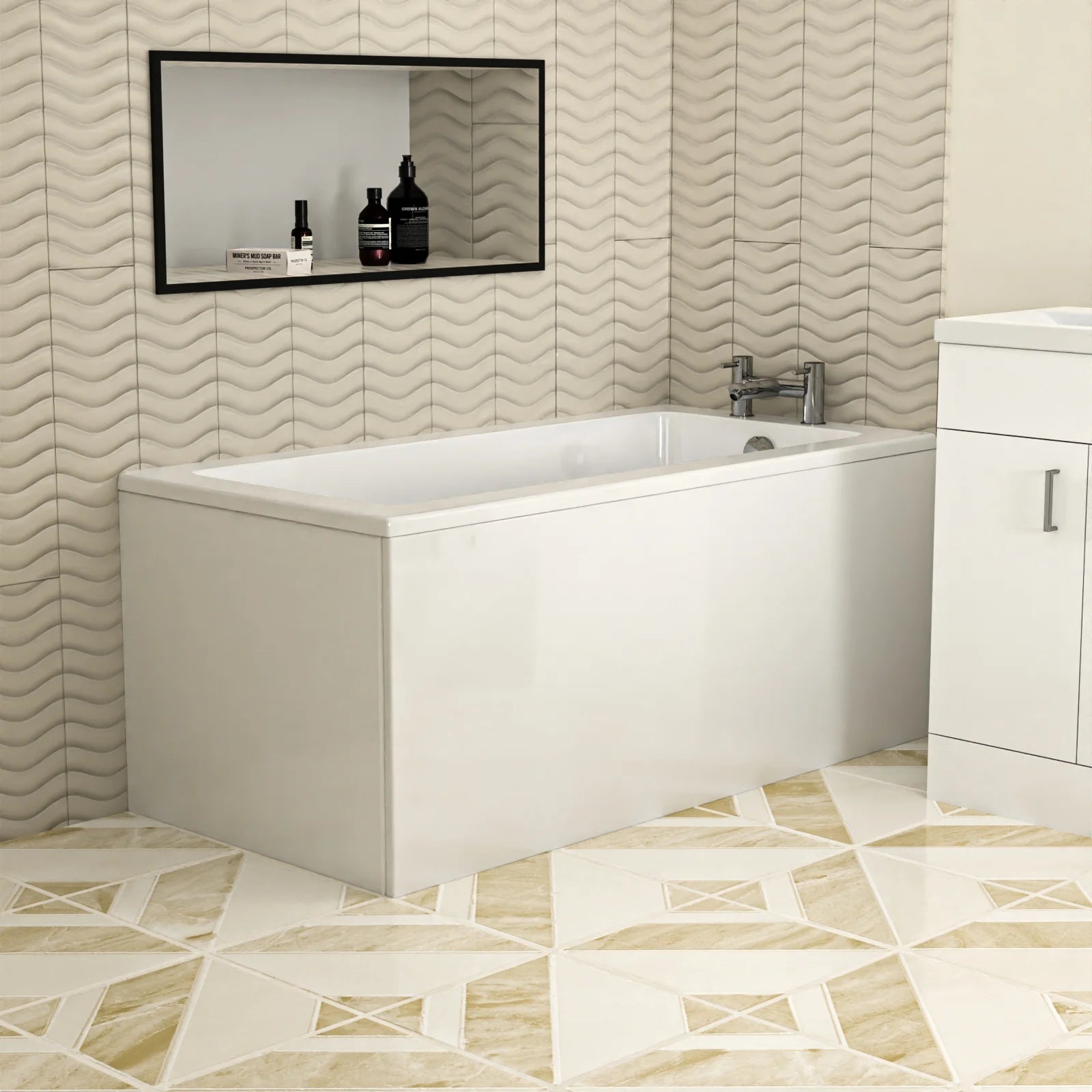 Bathroom Suite 600mm Floorstanding Vanity With Toilet and 1400mm Bathtub