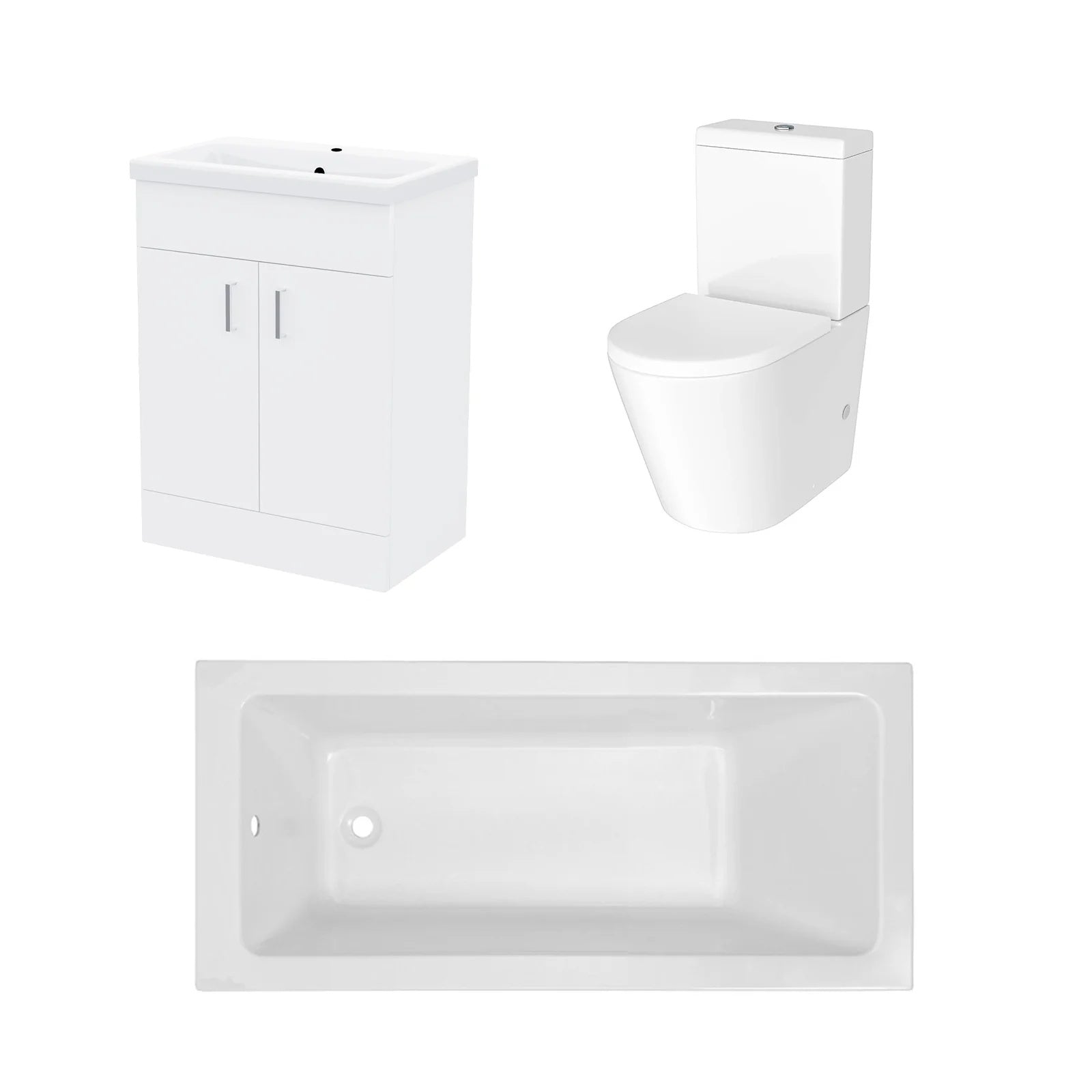 Bathroom Suite 600mm Floorstanding Vanity With Toilet and 1400mm Bathtub