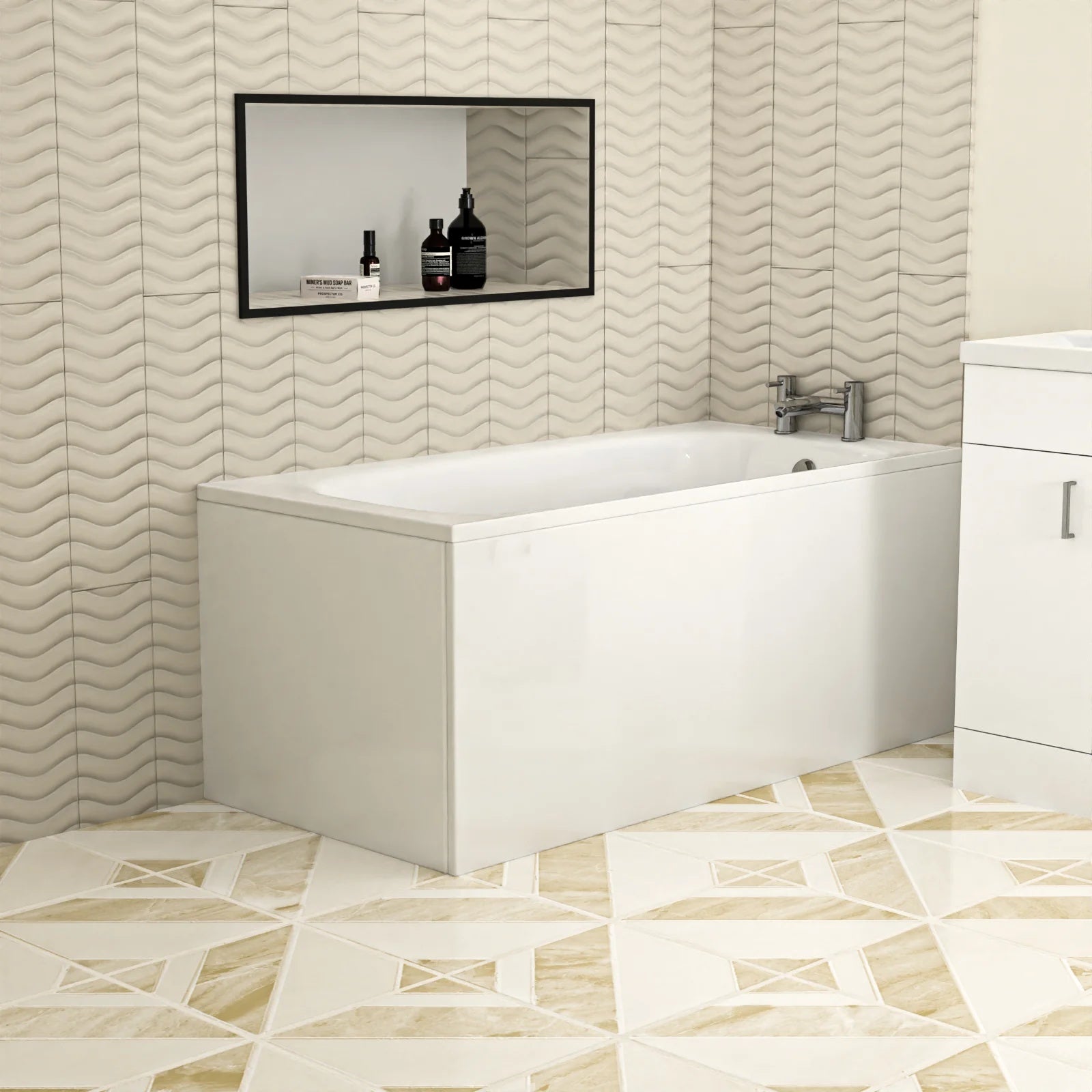 Bathroom Suite 600mm Freestanding Vanity With Close Coupled Toilet and Round Bathtub
