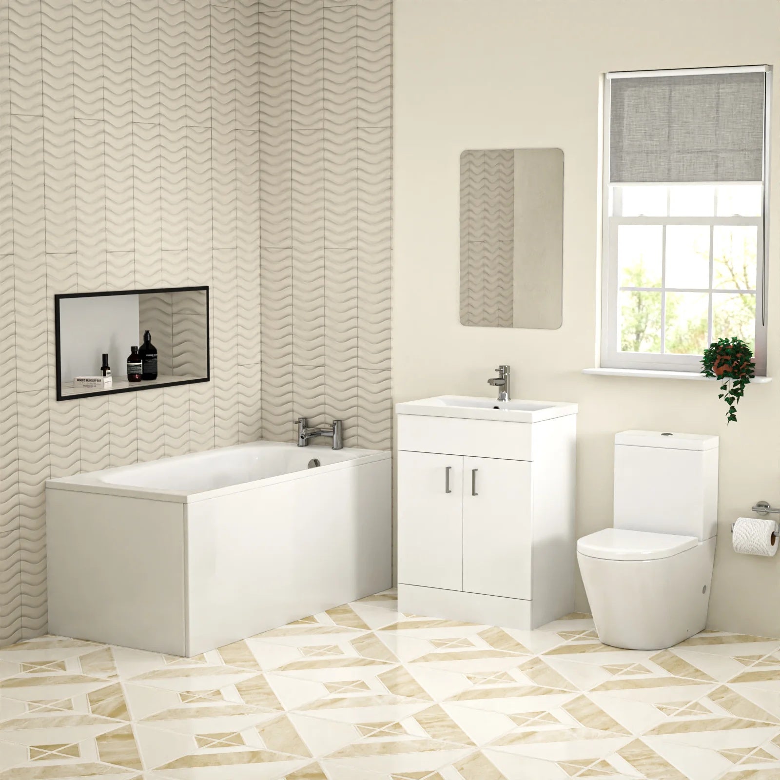 Bathroom Suite 600mm Freestanding Vanity With Toilet and 1400mm Bathtub