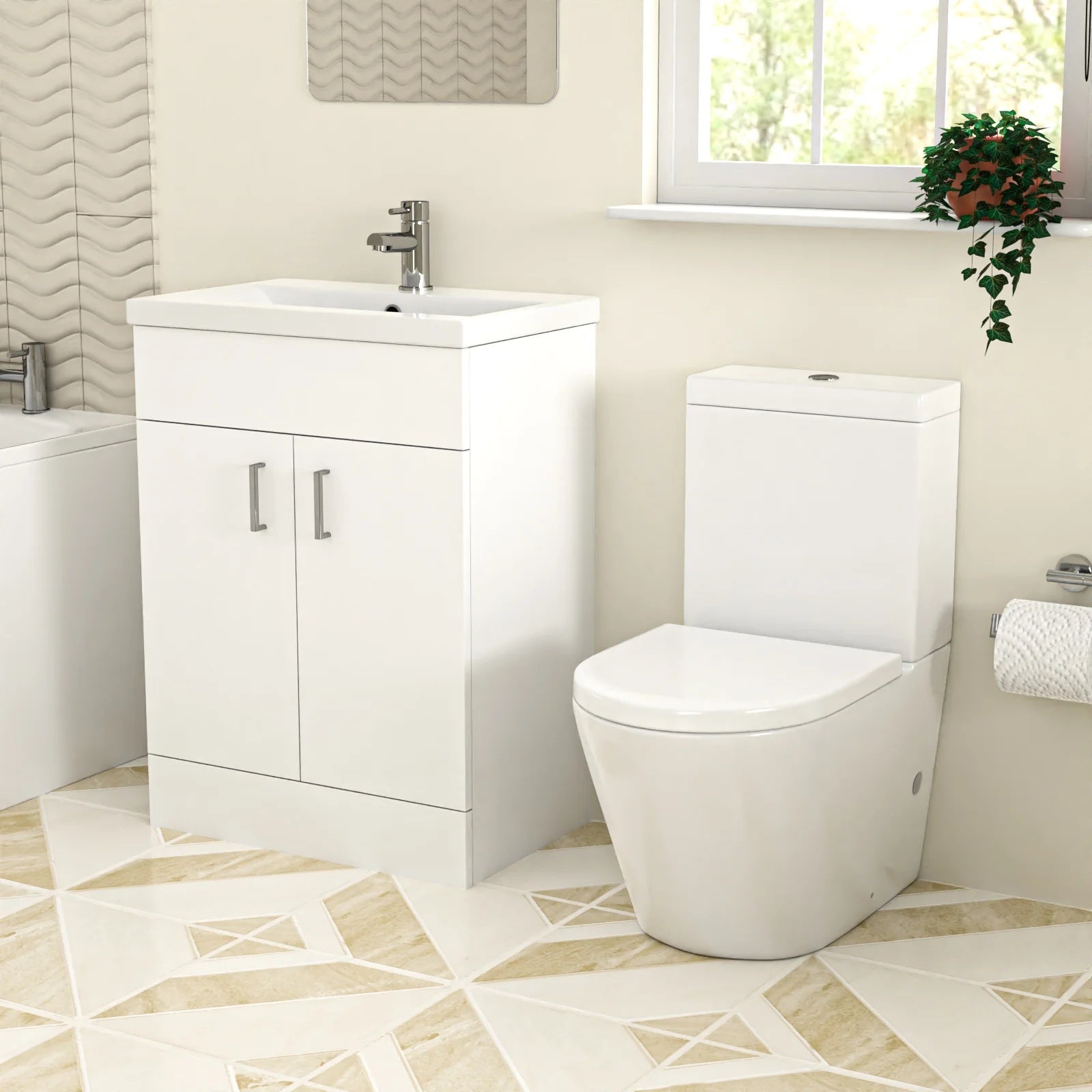 Bathroom Suite 600mm Freestanding Vanity With Toilet and 1400mm Bathtub