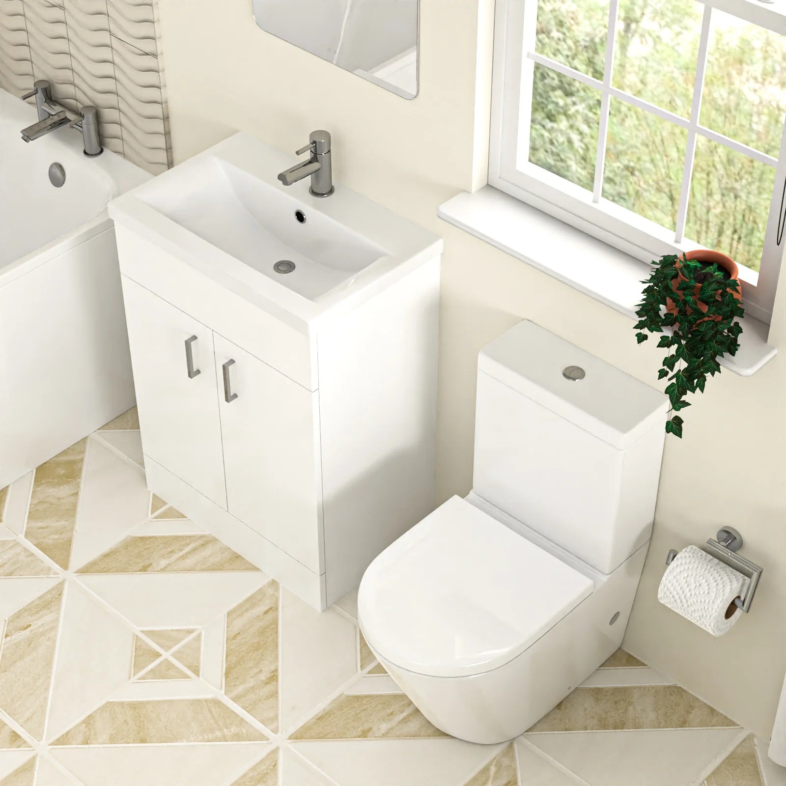 Bathroom Suite 600mm Freestanding Vanity With Toilet and 1400mm Bathtub