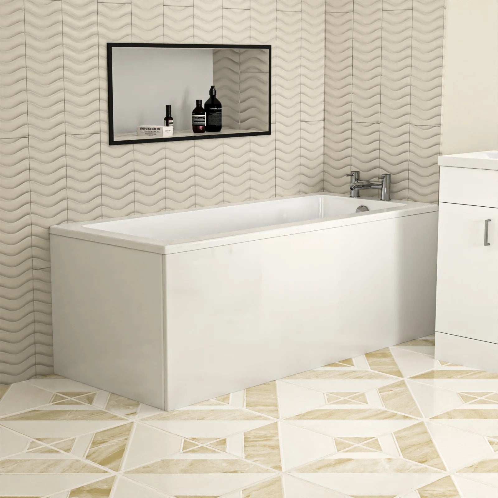Bathroom Suite Square 1600mm Bathtub With 600mm Freestanding Vanity and Close Coupled Toilet