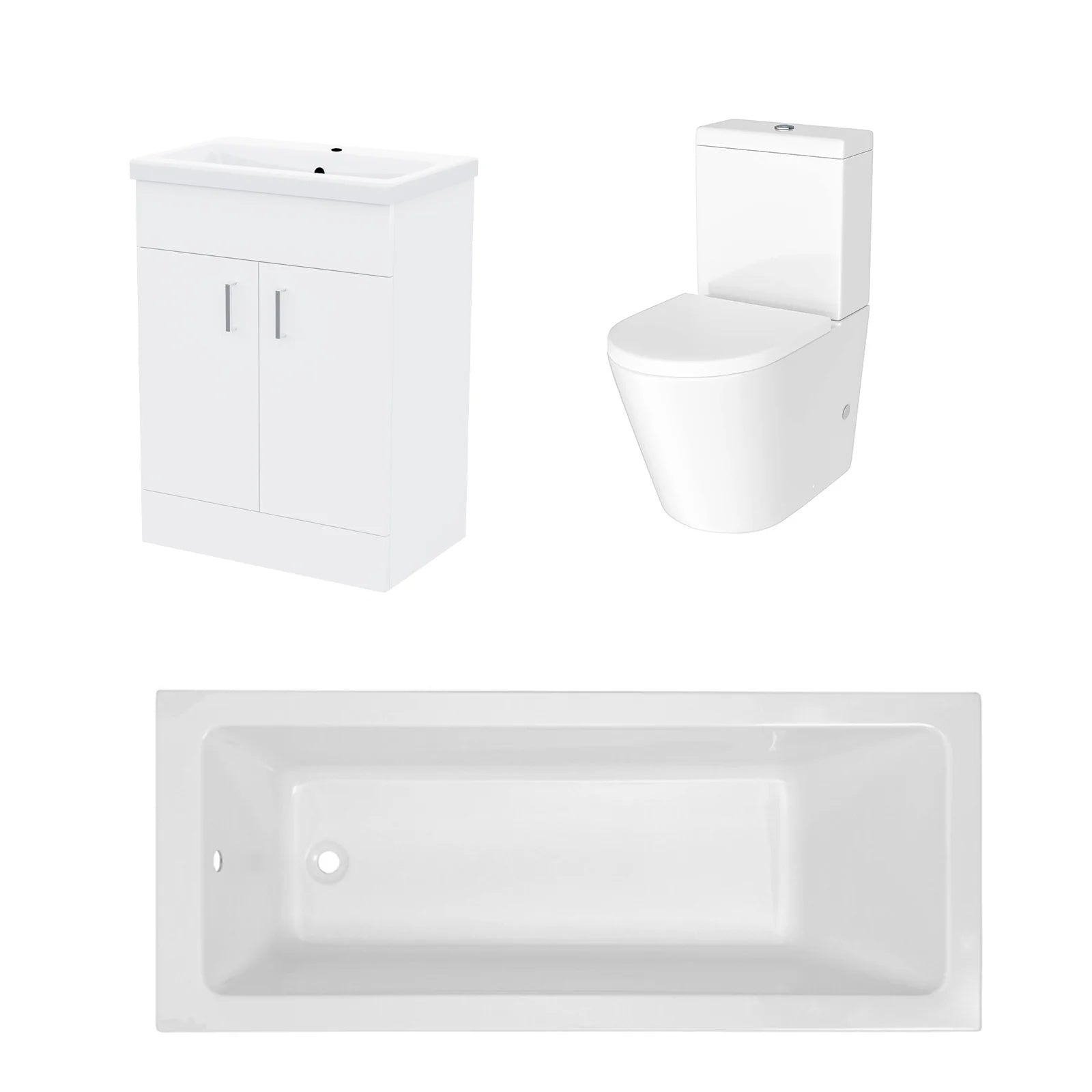 Bathroom Suite Square 1600mm Bathtub With 600mm Freestanding Vanity and Close Coupled Toilet