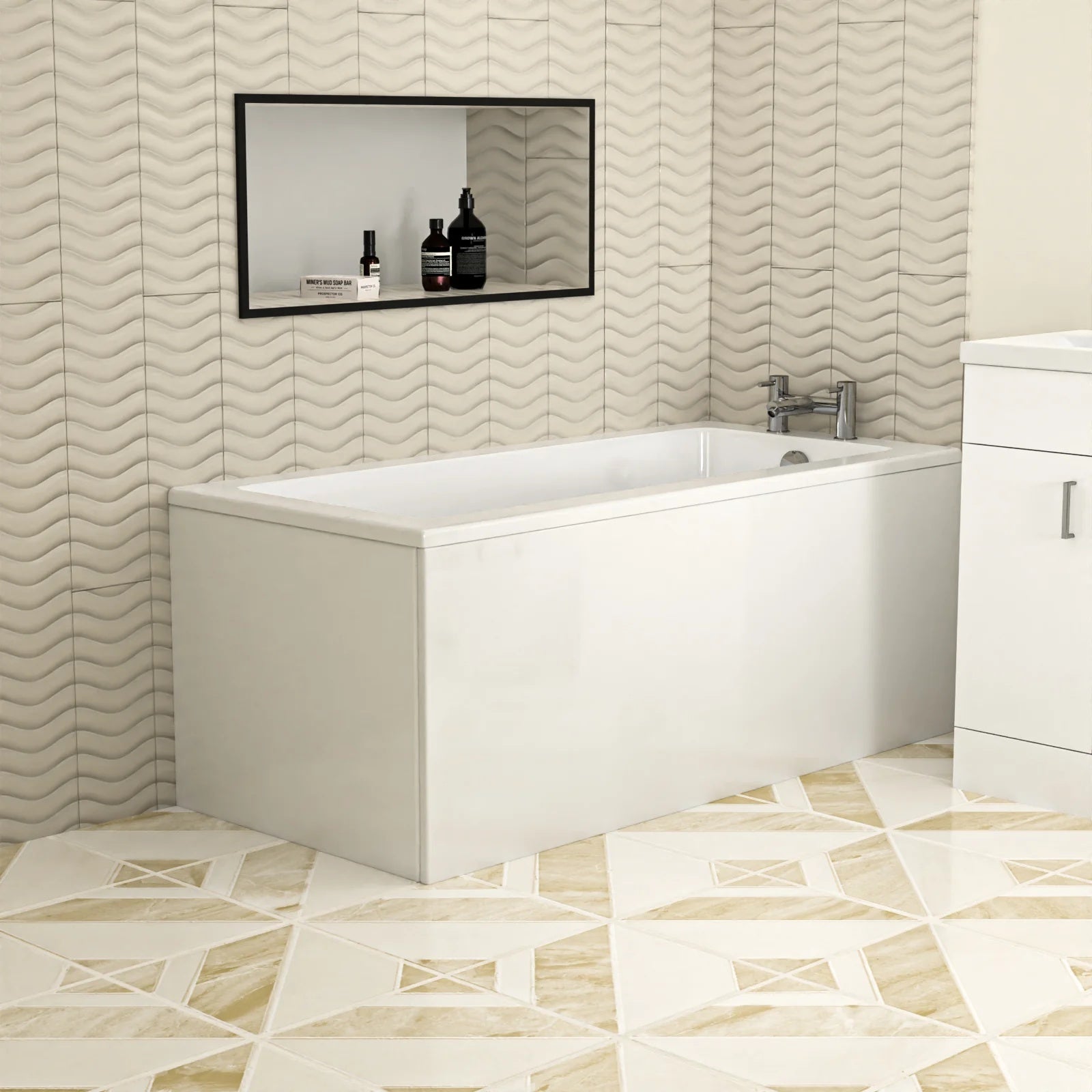 Bathroom Suite Square Bathtub With 600mm Freestanding Vanity and Close Coupled Toilet