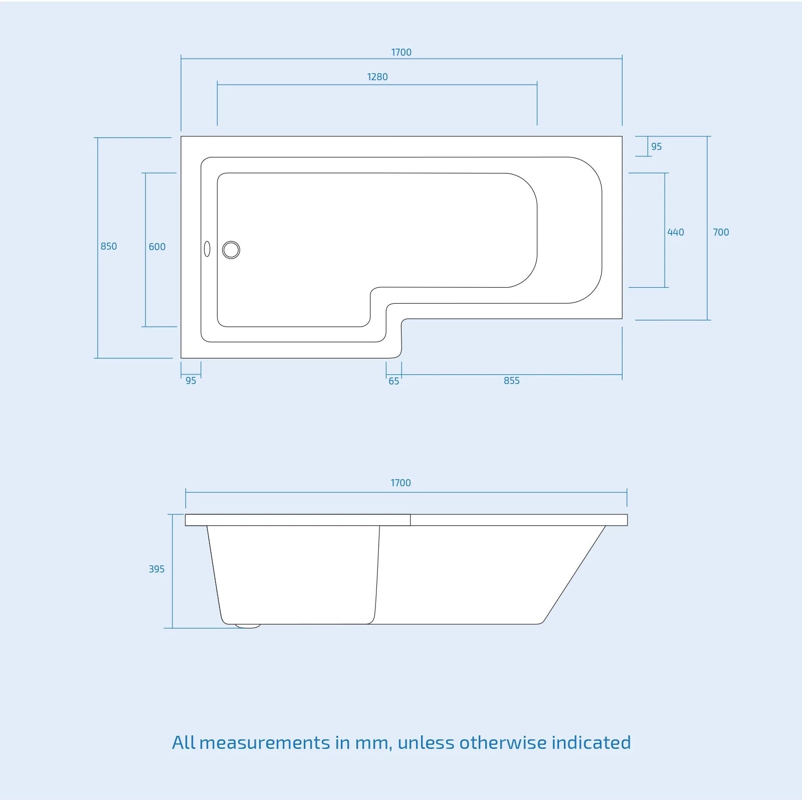 Bretford 1700mm LH L-Shaped Shower Bath with Screen & Front Panel, 1005mm Basin Vanity Unit with Black Handle & BTW Toilet