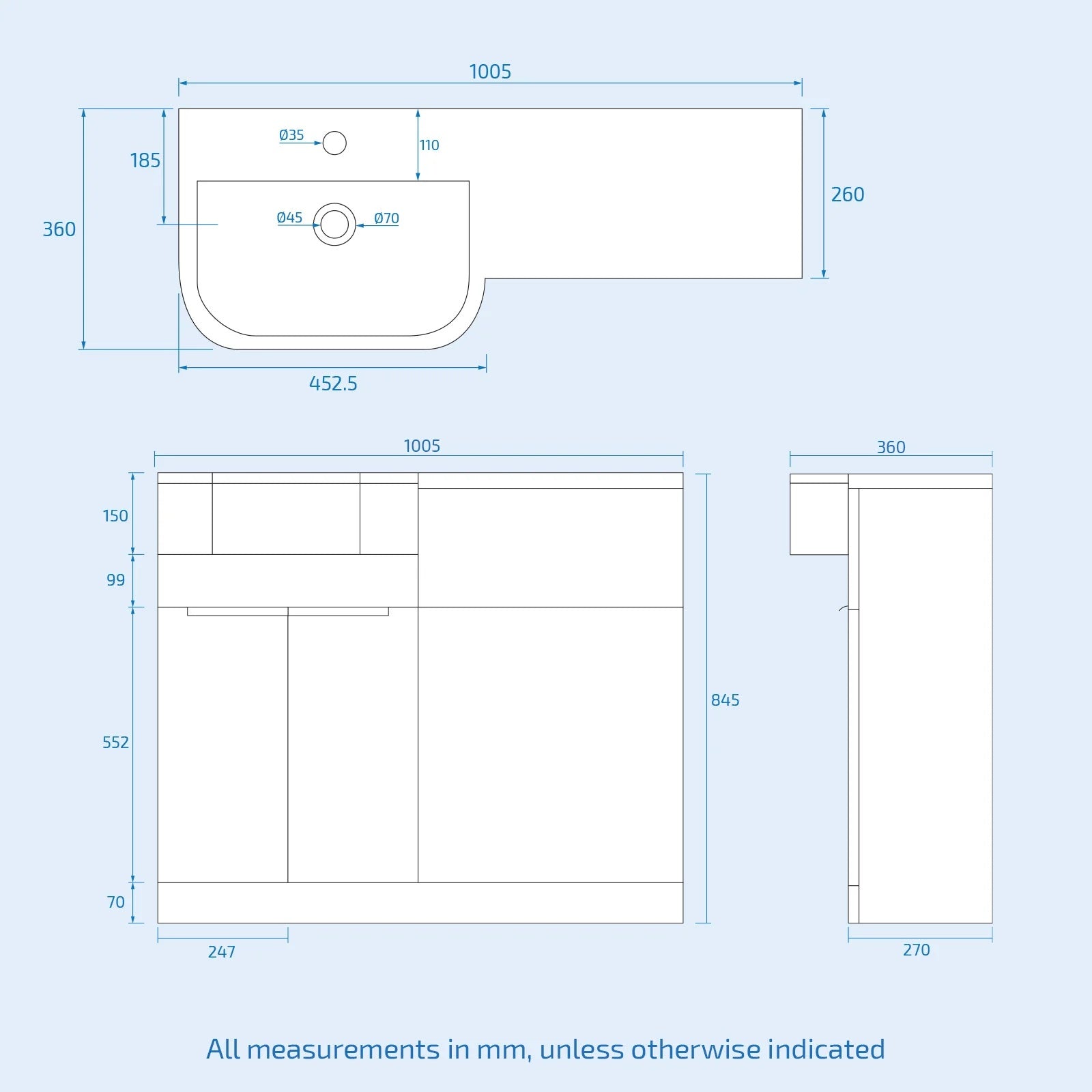 Bretford 1700mm LH L-Shaped Shower Bath with Screen & Front Panel, 1005mm Basin Vanity Unit with Black Handle & BTW Toilet