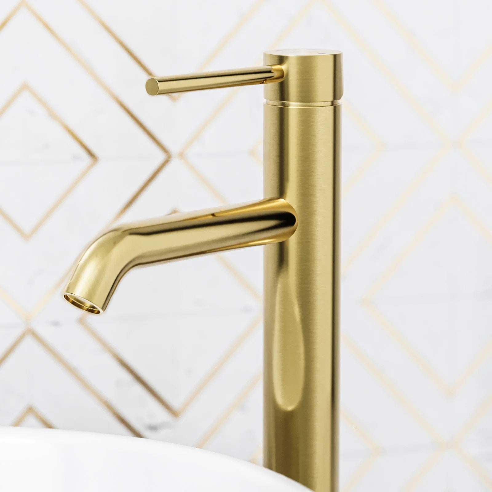 Brushed Brass Deck Mounted Tall Basin Mixer Tap with Waste