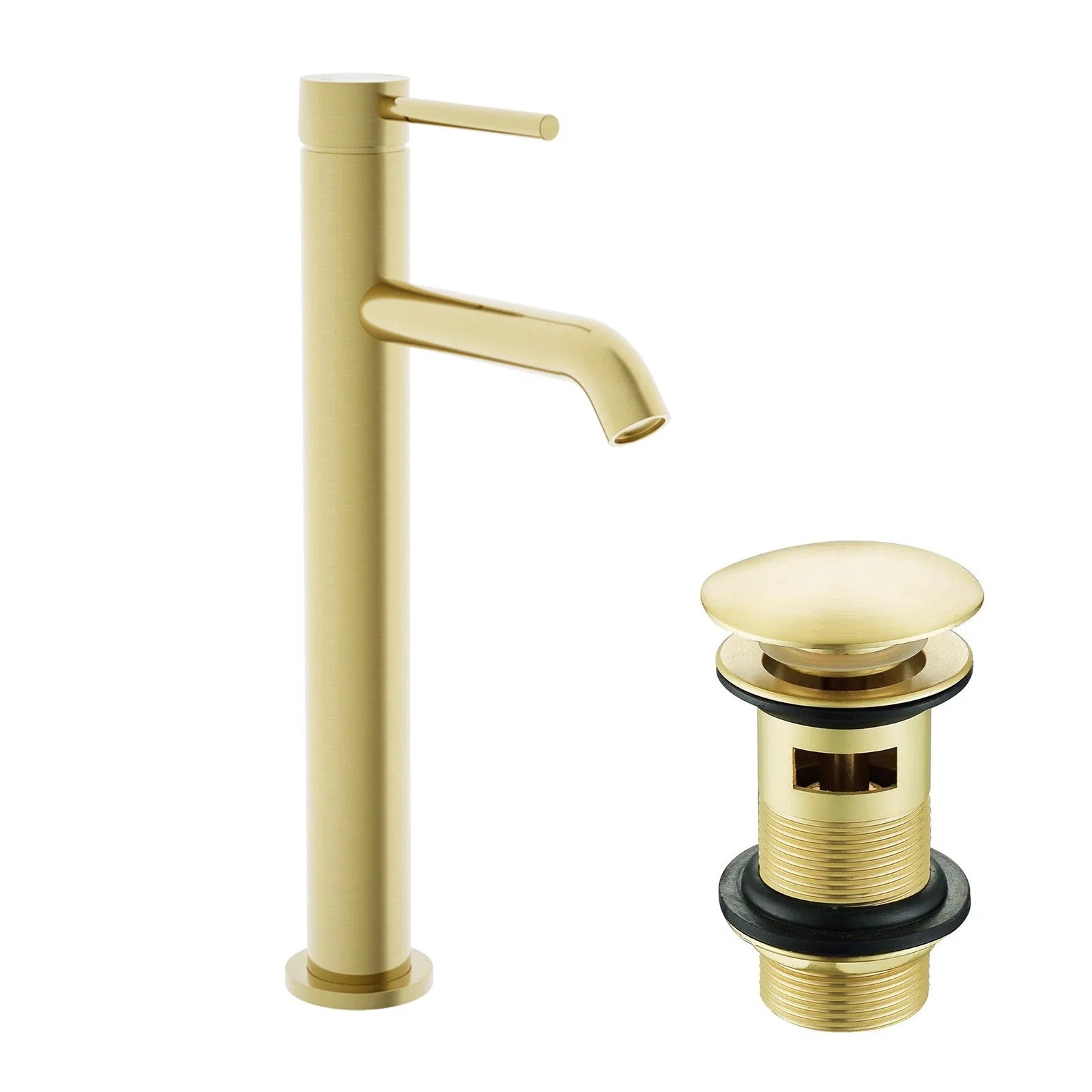 Brushed Brass Deck Mounted Tall Basin Mixer Tap with Waste