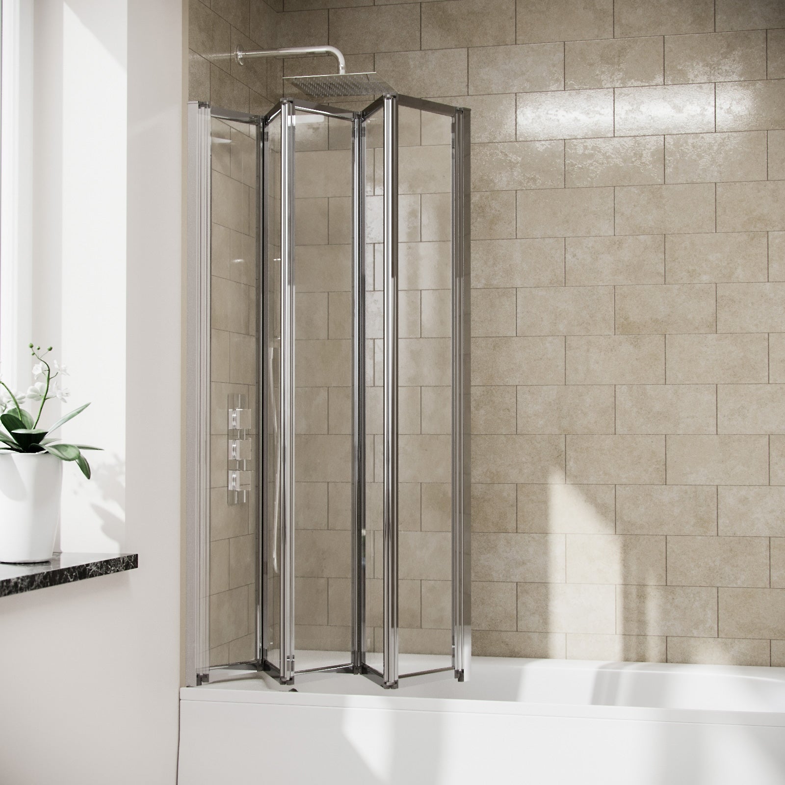 Parga 5 Fold Folding Over Bath Shower Bath Screen Collapsing Glass Door Panel