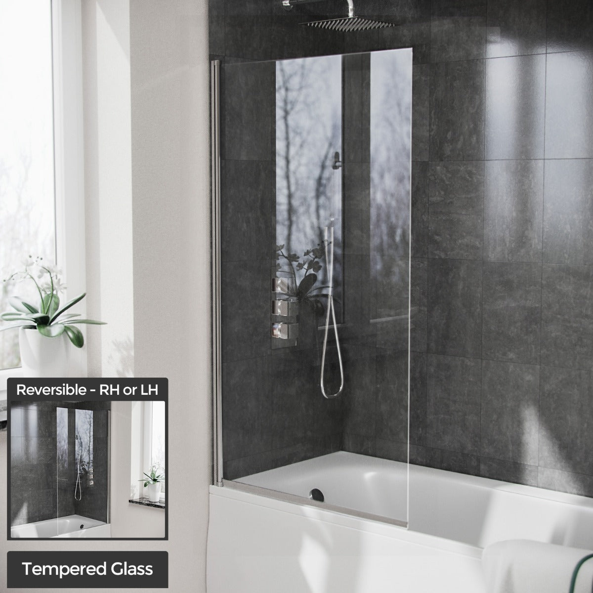 Wyke 800 mm Chrome Framed Pivot Swing Door Bath Screen Reversible