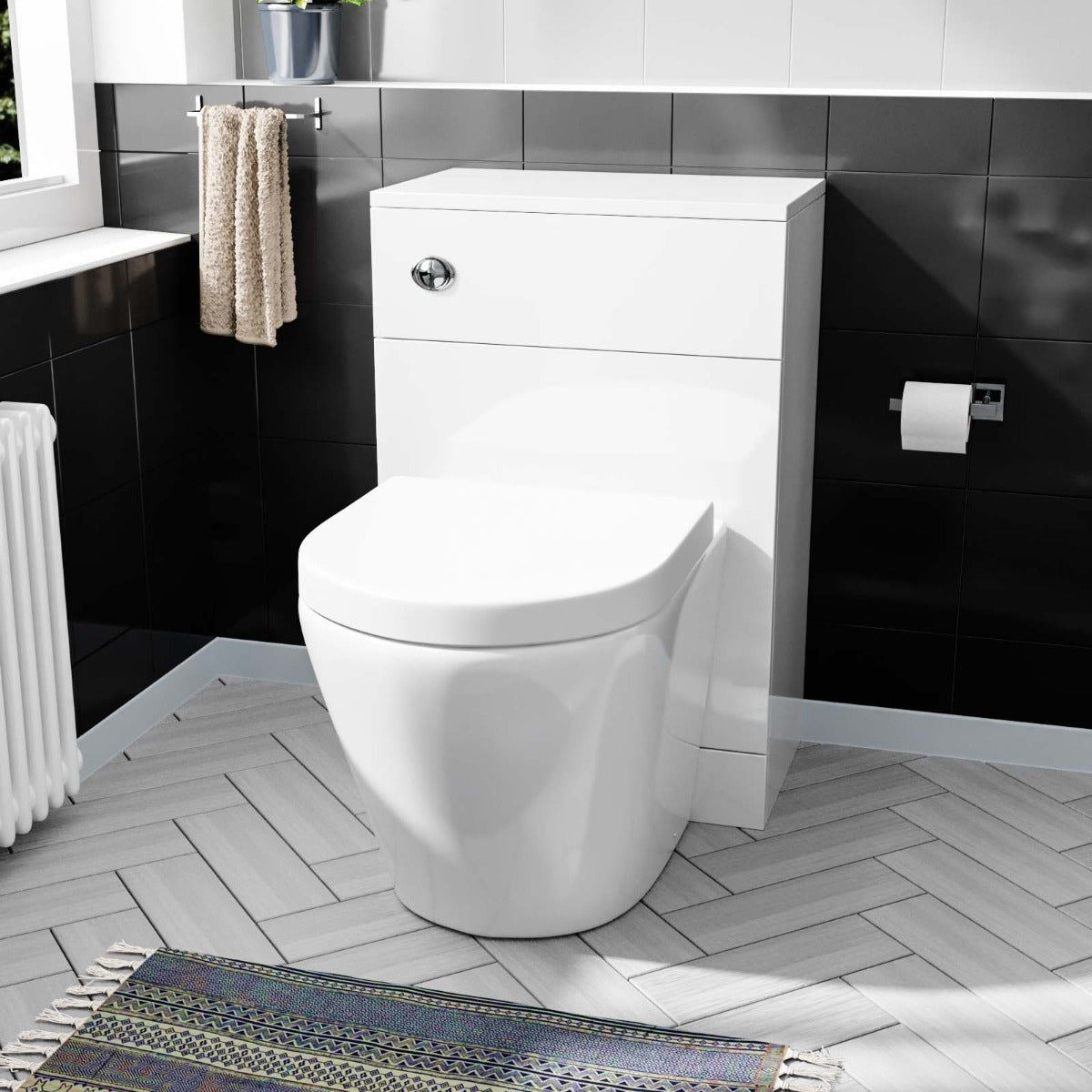 Modern Cloakroom BTW WC Unit, Curved Rimless Toilet and Soft Close Seat