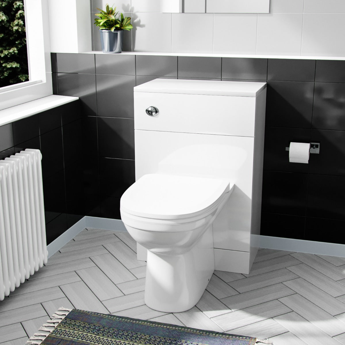 Melbourne White Modern BTW WC Unit + Round Toilet + Soft Close Seat