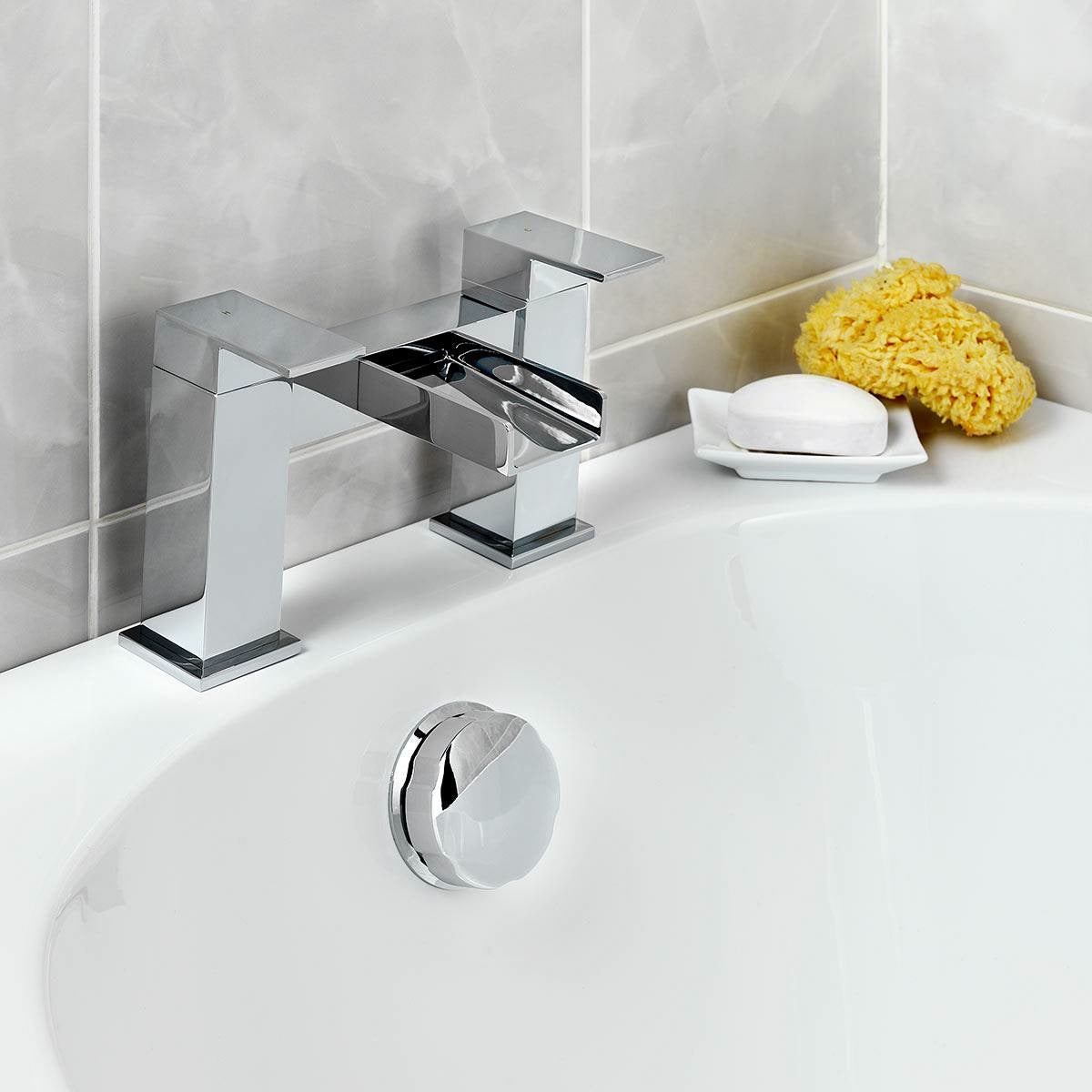 Ozone Waterfall Two Hole Deck Mounted Bath Filler Tap Solid Brass Chrome