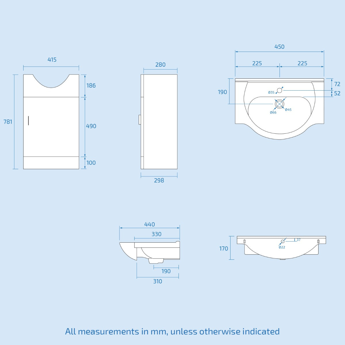 Ellen 450mm Vanity Basin Unit Flat Pack & Close Coupled Toilet White