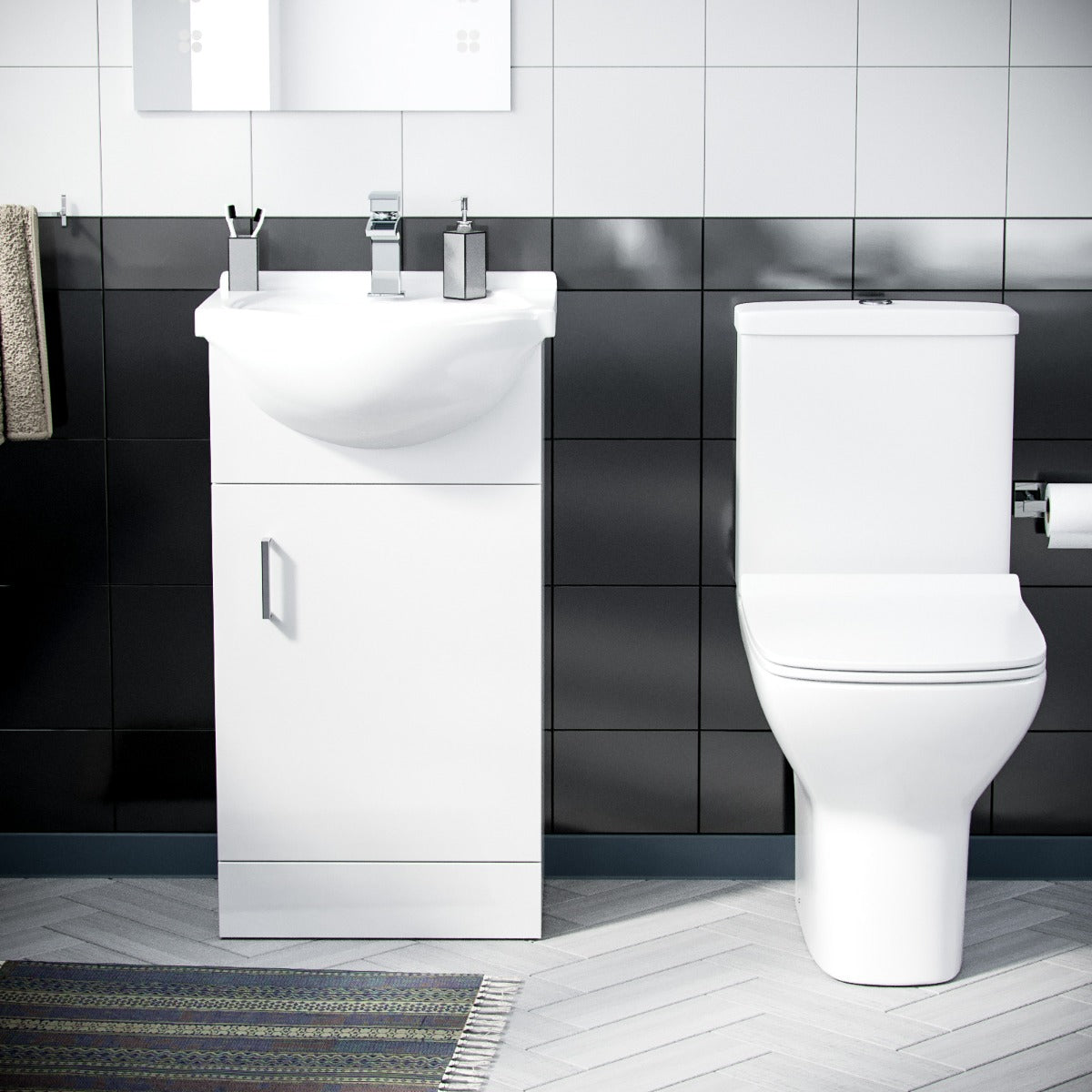 Ellen 550mm Basin Floor Standing Vanity Unit & Rimless Close Coupled Toilet White