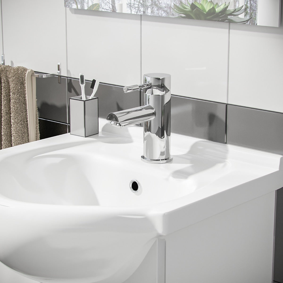 Dyon 450mm White Floorstanding Vanity Basin Unit + Deck Mounted Mini Mono Basin Tap + Waste