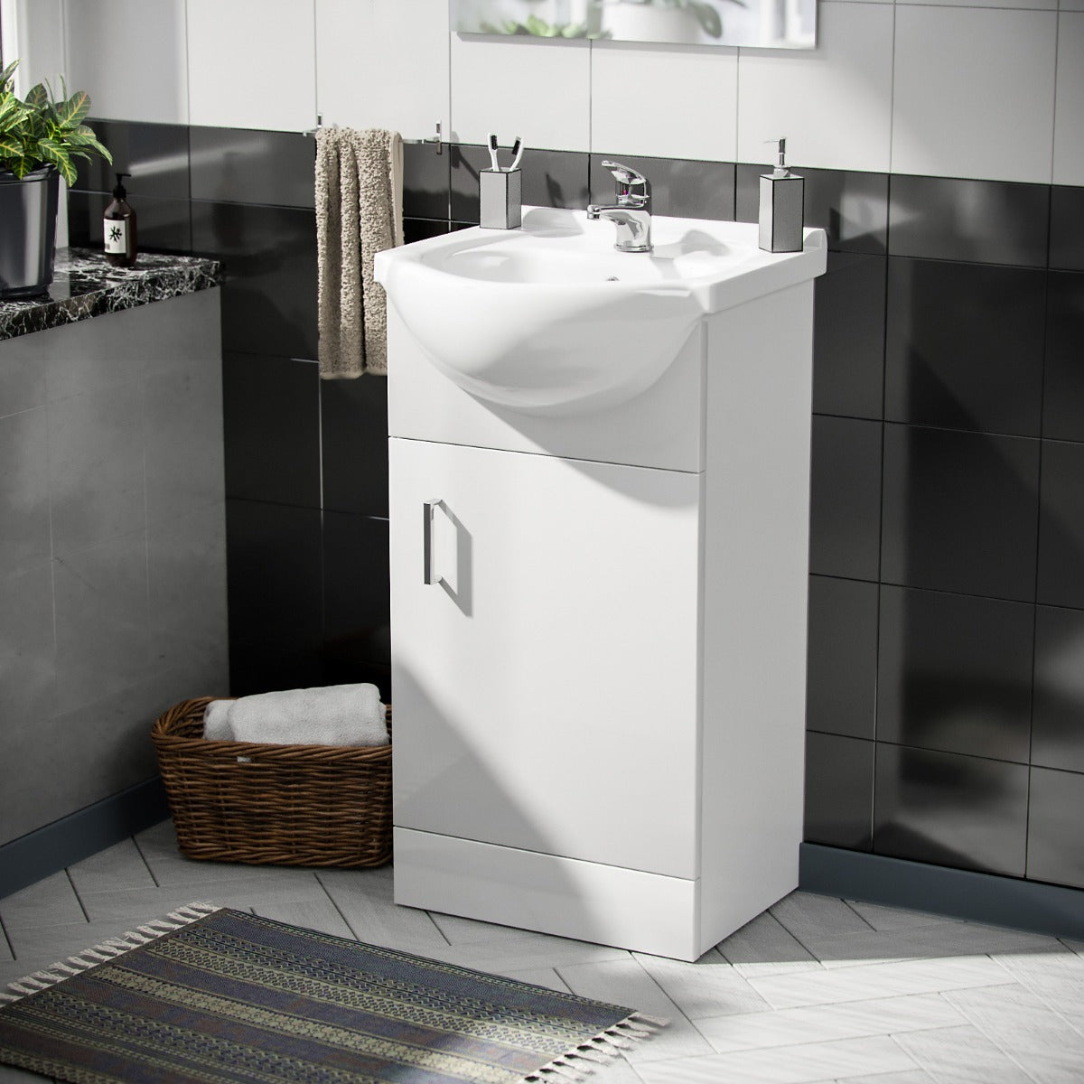 Dyon 450mm White Floorstanding Vanity Basin Unit + Basin Mixer Tap + Waste