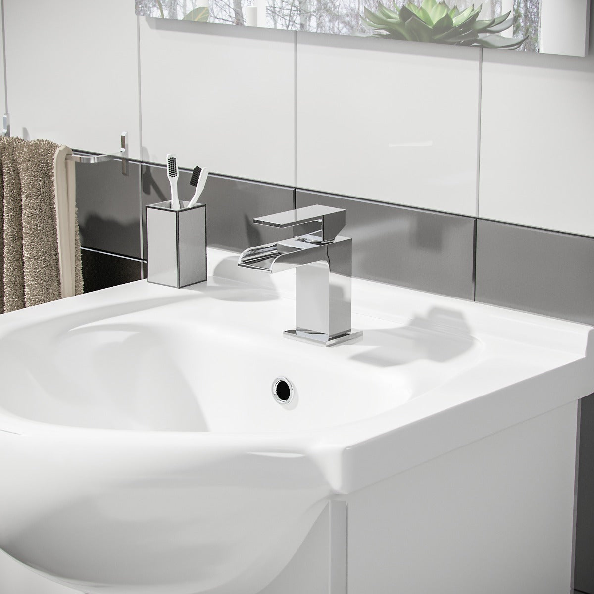 Dyon 450mm White Floorstanding Vanity Basin Unit + Deck Mounted Basin Mono Mixer Tap + Waste