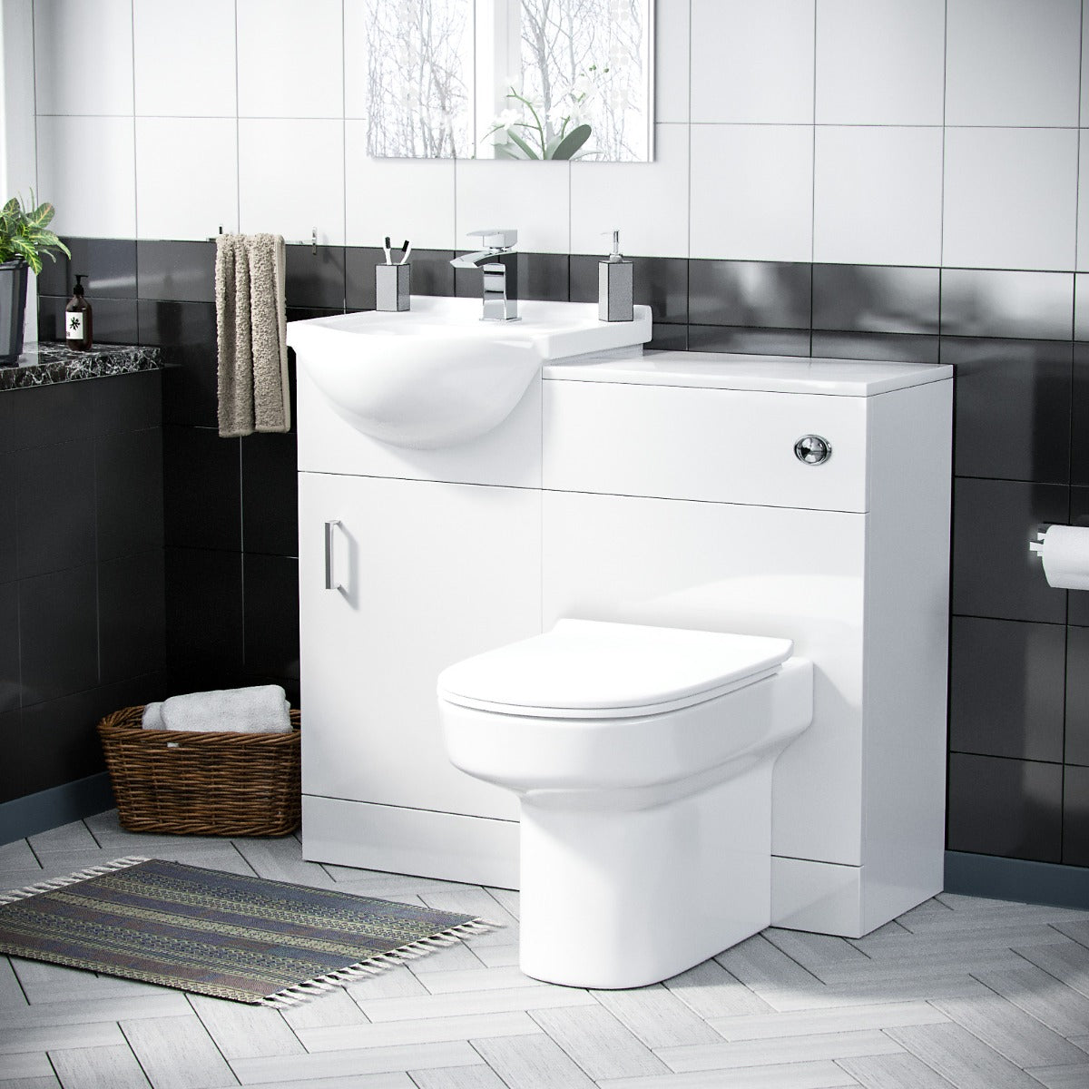 Ellen 450mm Vanity Basin Unit FP, WC Unit & Chem Back To Wall Toilet White