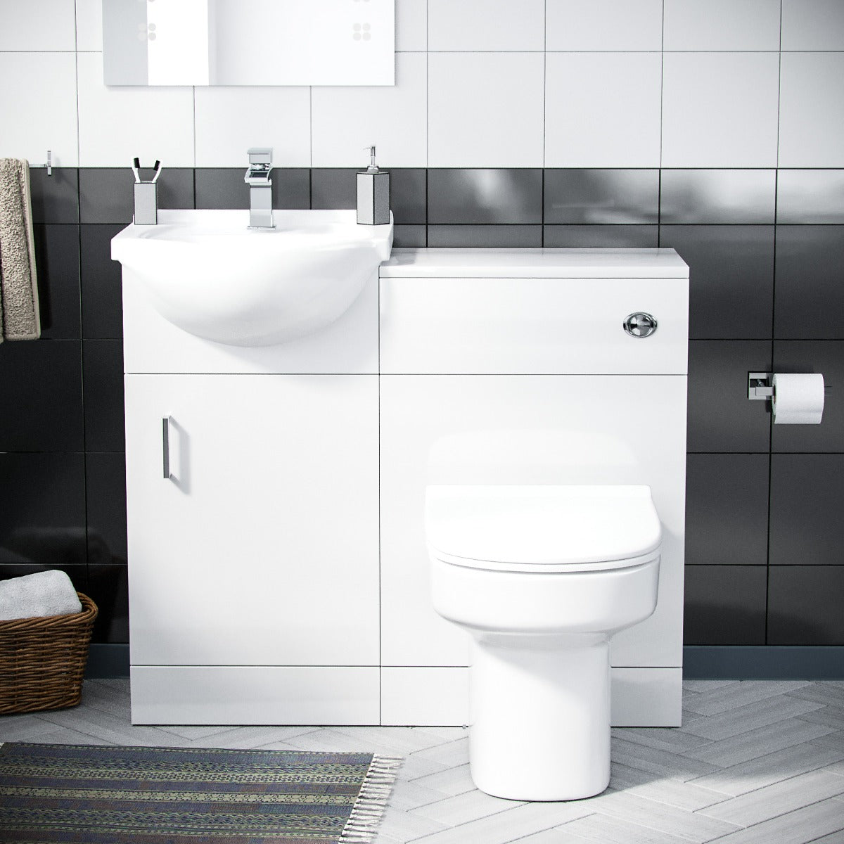 Ellen 450mm Vanity Basin Unit, WC Unit & Chem Back To Wall Toilet White