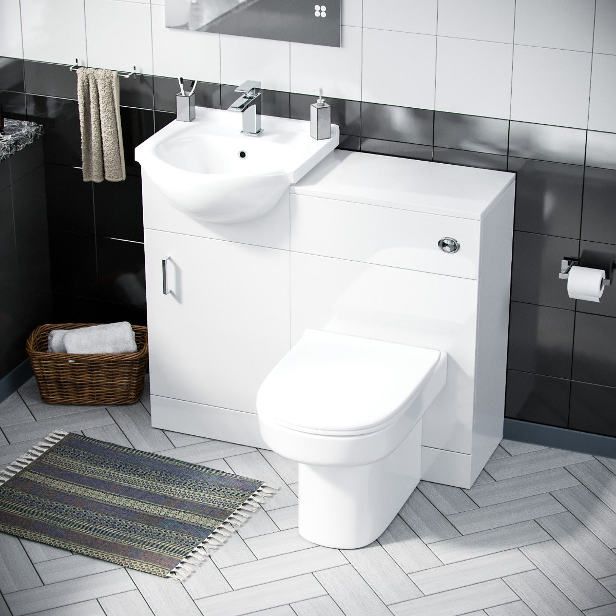 Ellen 450mm Vanity Basin Unit, WC Unit & Chem Back To Wall Toilet White