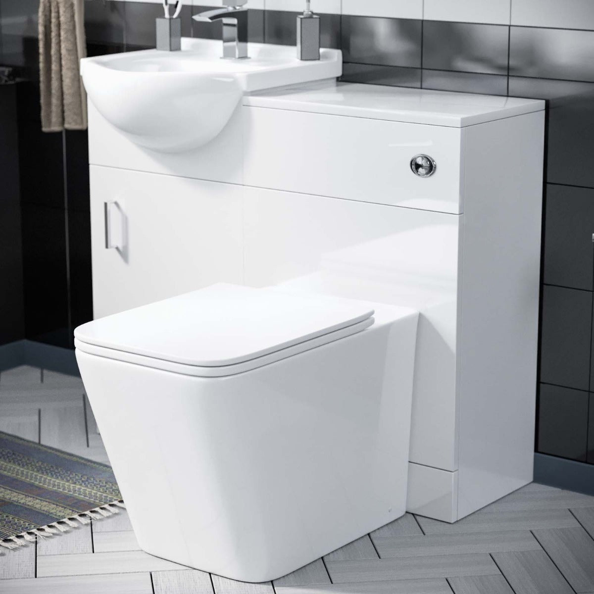 Ellen 450mm Vanity Basin Unit, WC Unit & Elora Back To Wall Toilet White