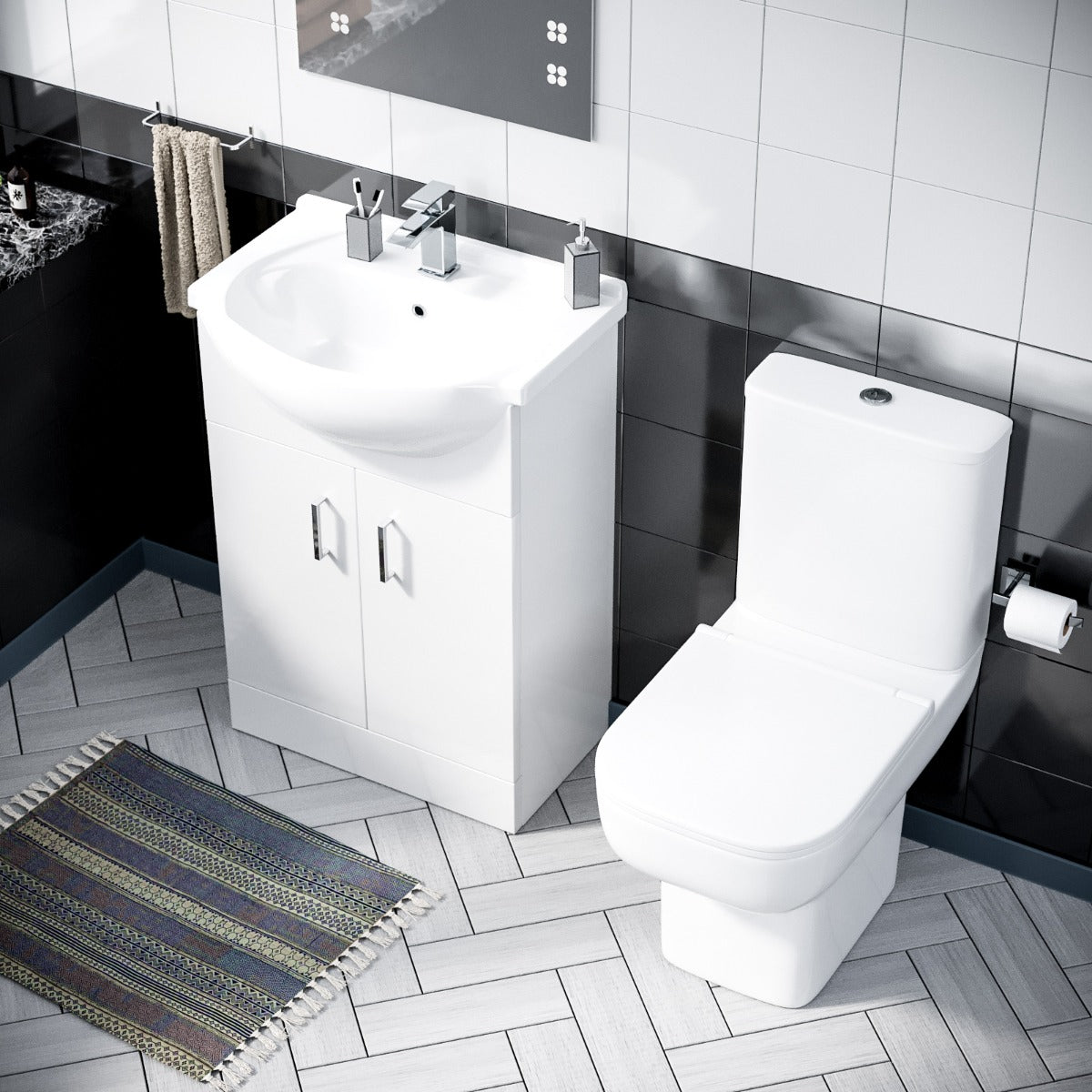 Ellen 550mm Freestanding Vanity Basin Unit & Close Coupled Toilet White