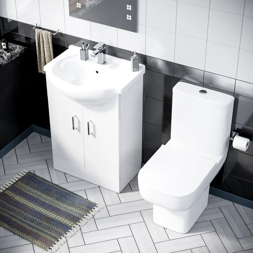 Ellen 550mm Freestanding Vanity Basin Unit & Close Coupled Toilet White