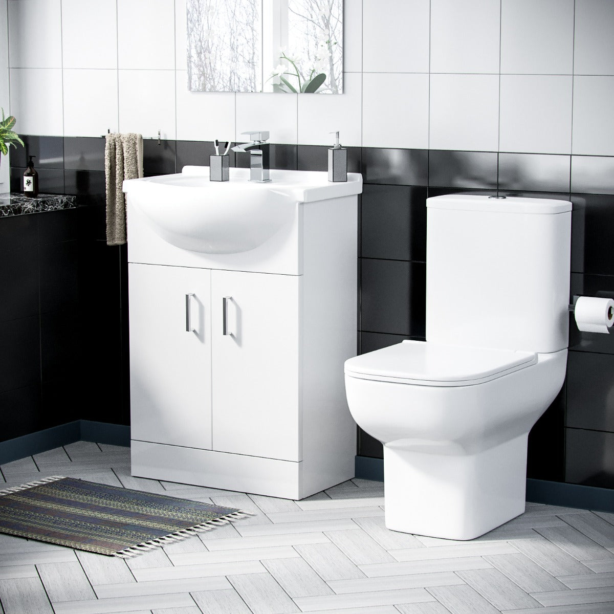 Ellen 550mm Freestanding Vanity Basin Unit & Close Coupled Toilet White