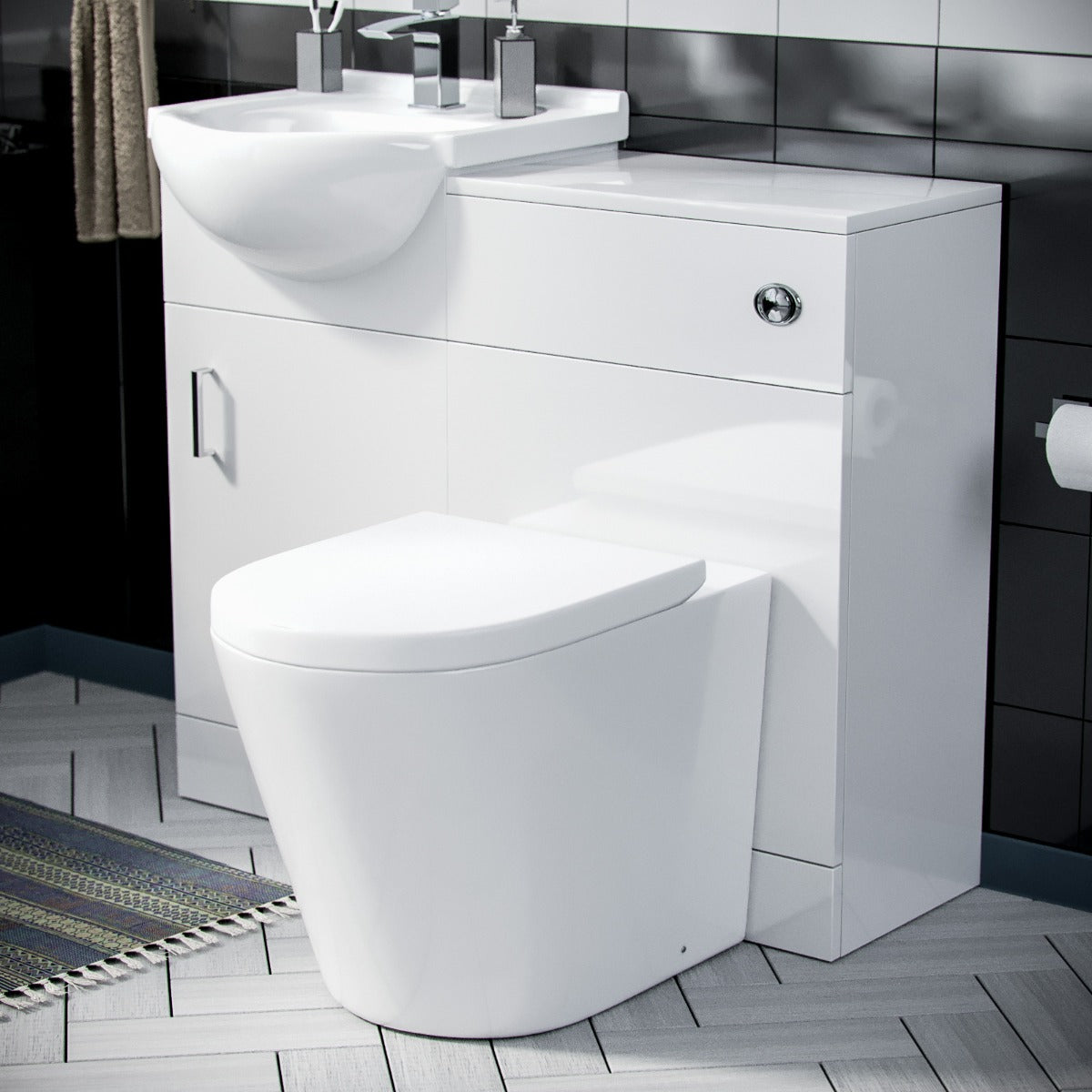 Ellen 450mm Vanity Basin Unit, WC Unit & Round Back To Wall Toilet White
