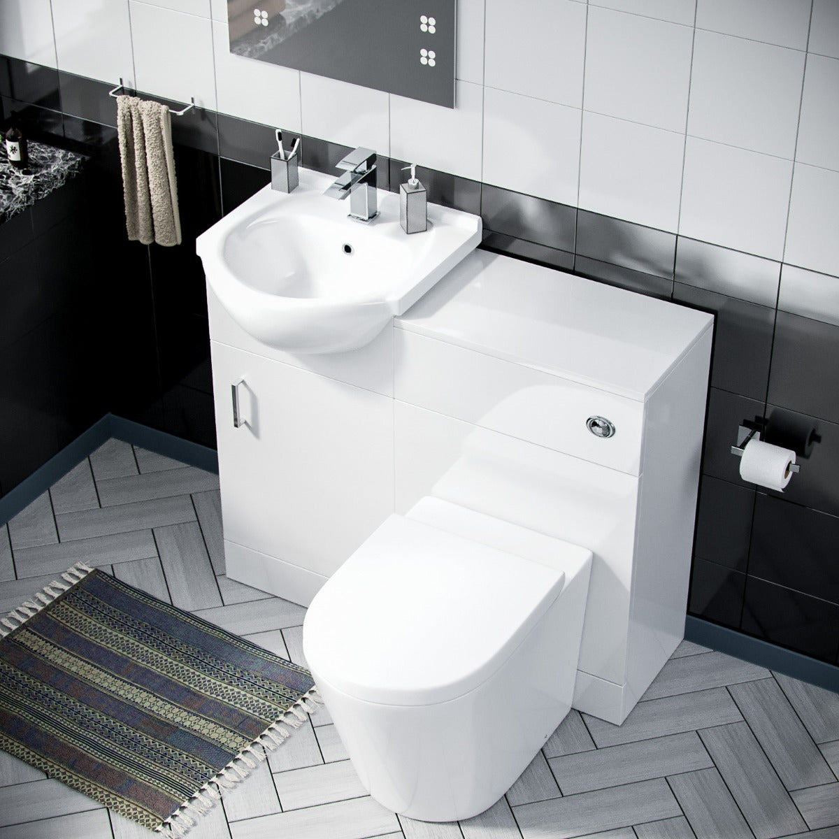 Ellen 450mm Vanity Basin Unit, WC Unit & Round Back To Wall Toilet White