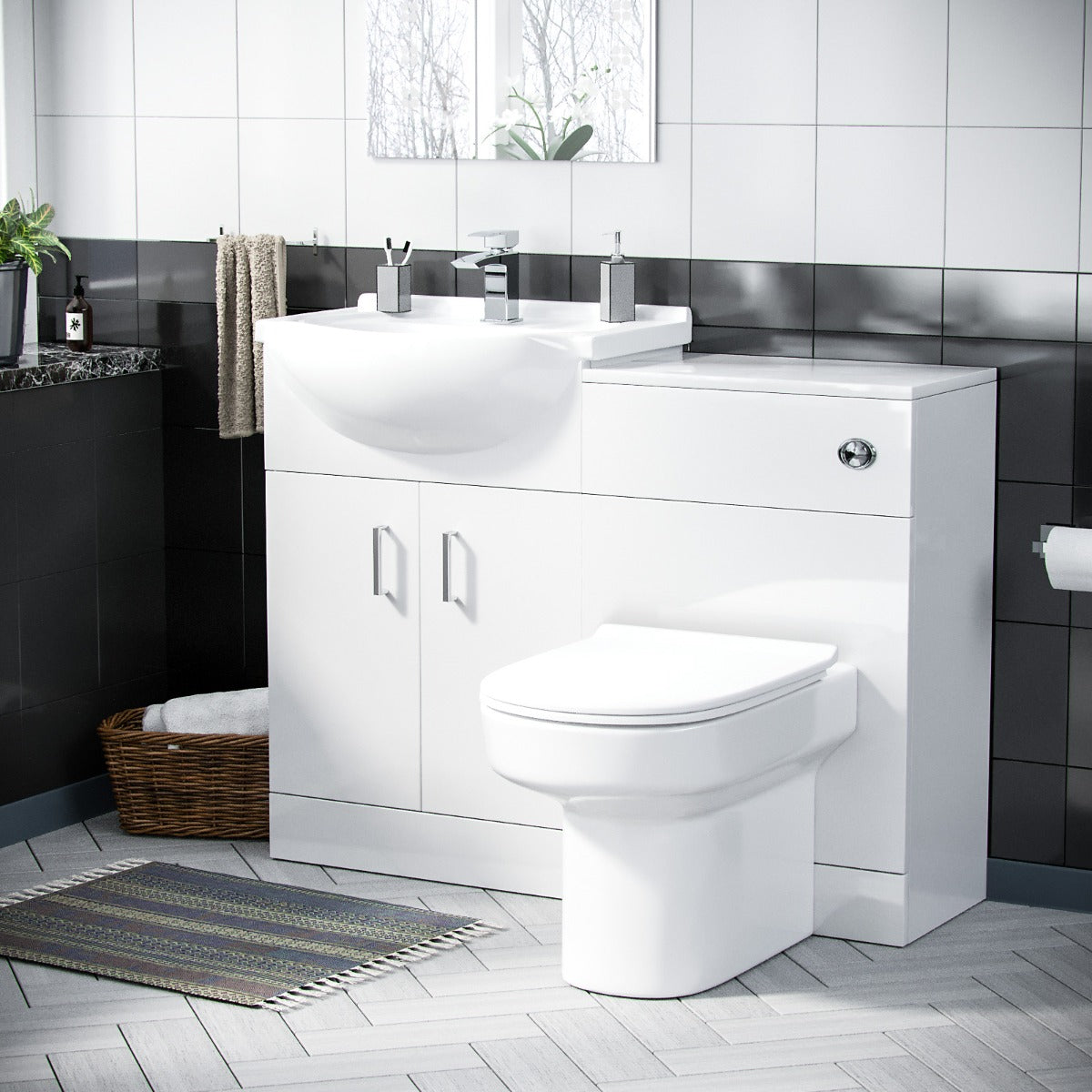 Ellen 550mm Flat Pack Vanity Basin Unit, WC Unit & Chem Back To Wall Toilet White