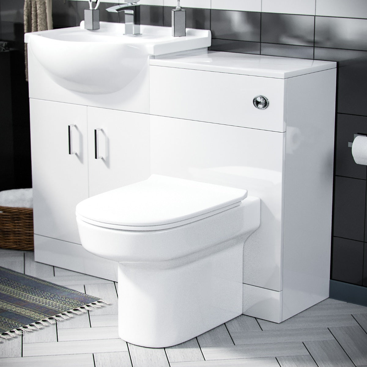 Ellen 550mm Flat Pack Vanity Basin Unit, WC Unit & Chem Back To Wall Toilet White