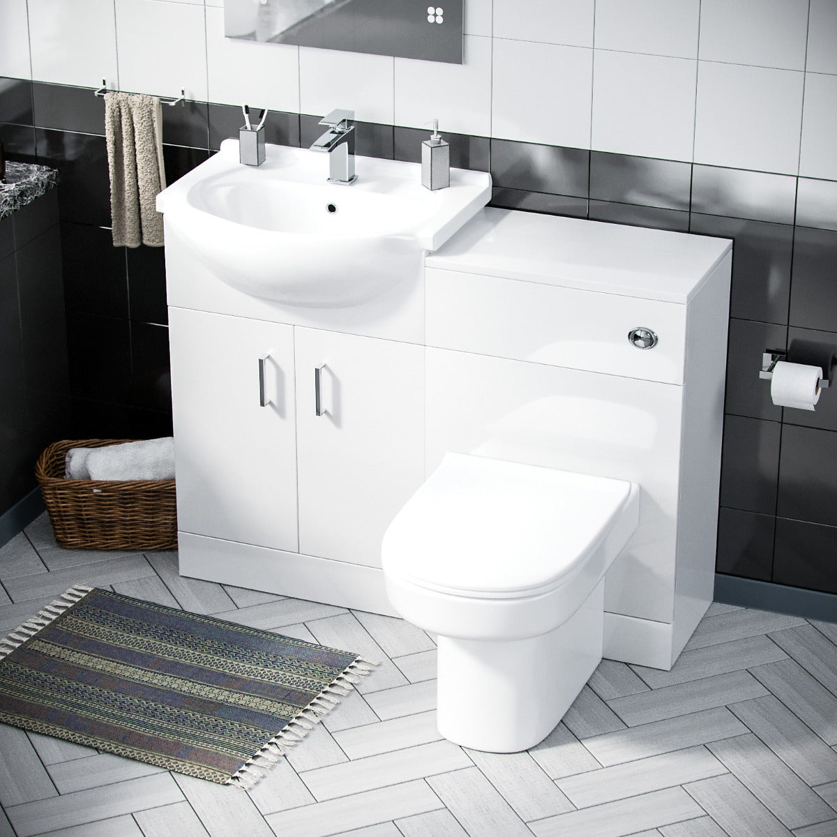 Ellen 550mm Flat Pack Vanity Basin Unit, WC Unit & Chem Back To Wall Toilet White