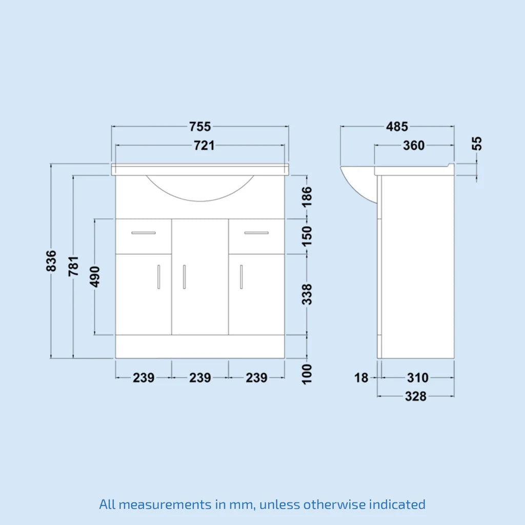 Aris 750mm Freestanding Basin Vanity WC Unit Bath Panel & BTW Toilet