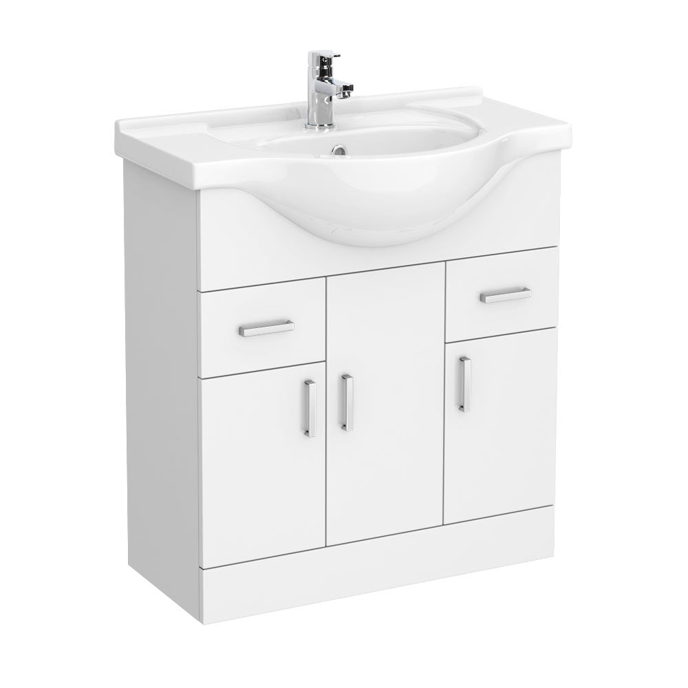Ellen 750mm Floorstanding 3 Door Vanity Basin Unit White