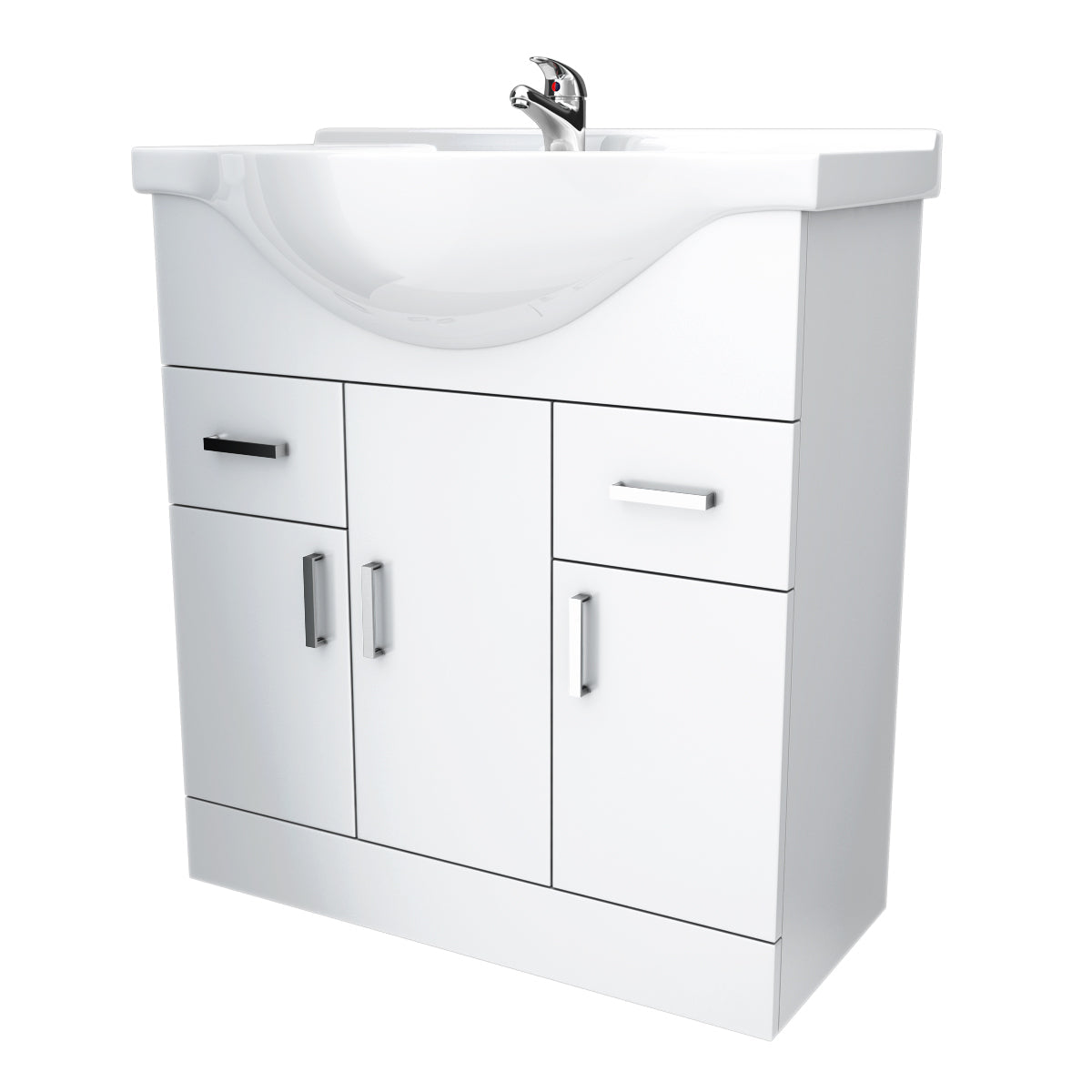 Ellen 750mm Floorstanding 3 Door Vanity Basin Unit White