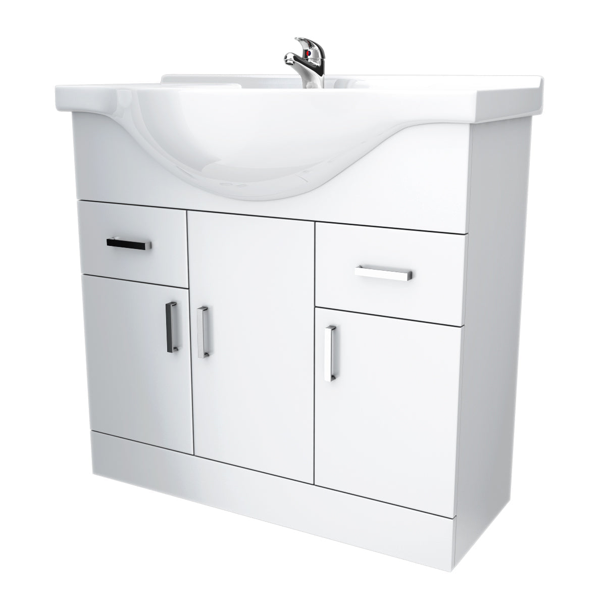 Ellen 850mm Floorstanding 3 Door Basin Vanity Unit White