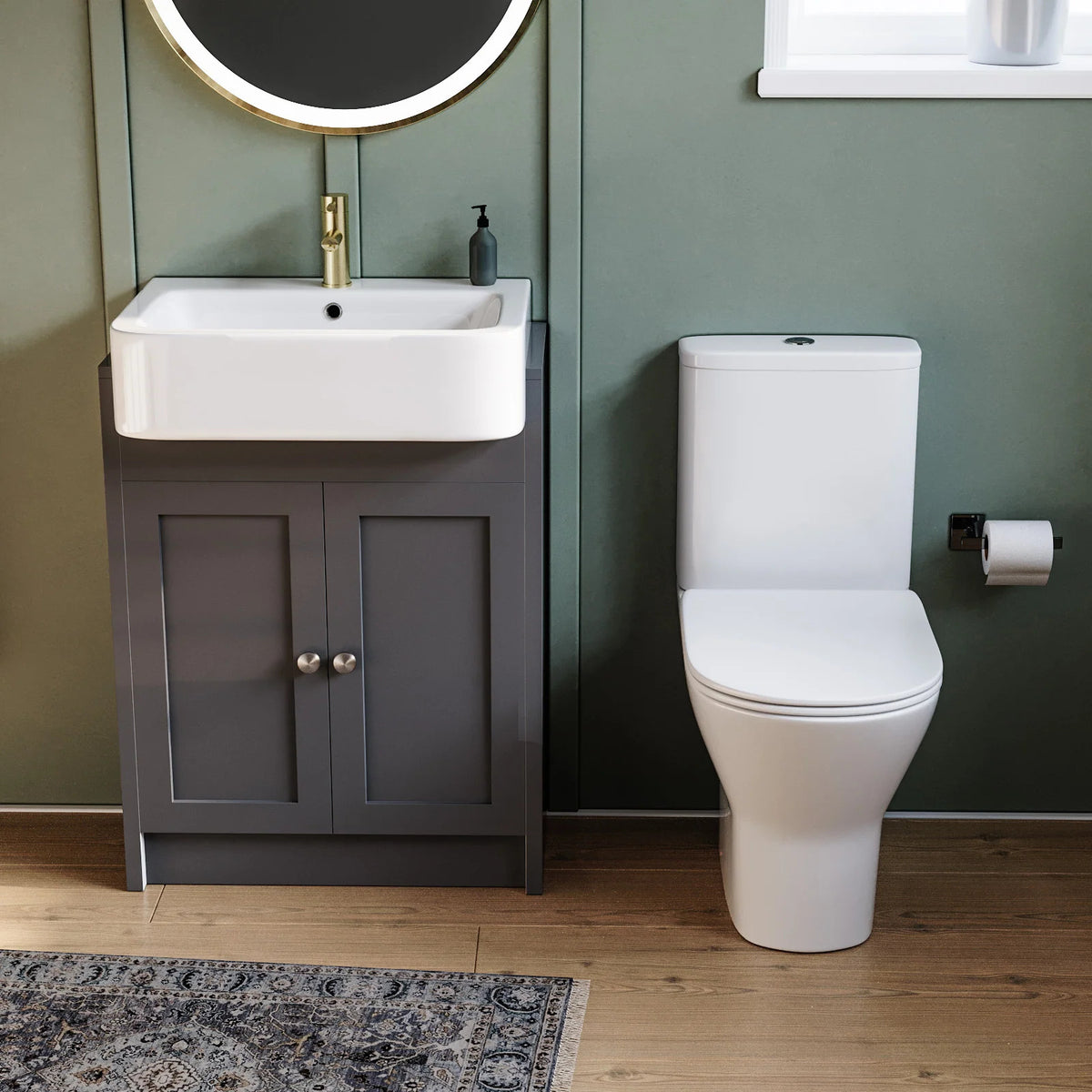Camberly 600mm Basin Vanity With Open Back Close Coupled Toilet - Anthracite