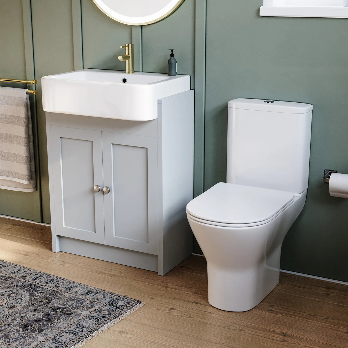 Camberly 600mm Basin Vanity With Open Back Close Coupled Toilet - Matte Grey