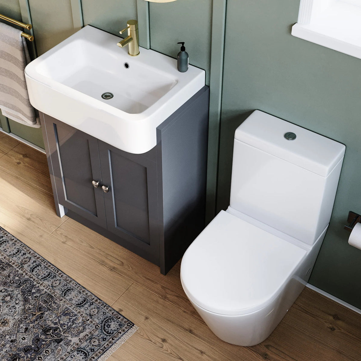 Camberly 600mm Basin Vanity Unit With Rimless Close Coupled Toilet - Anthracite